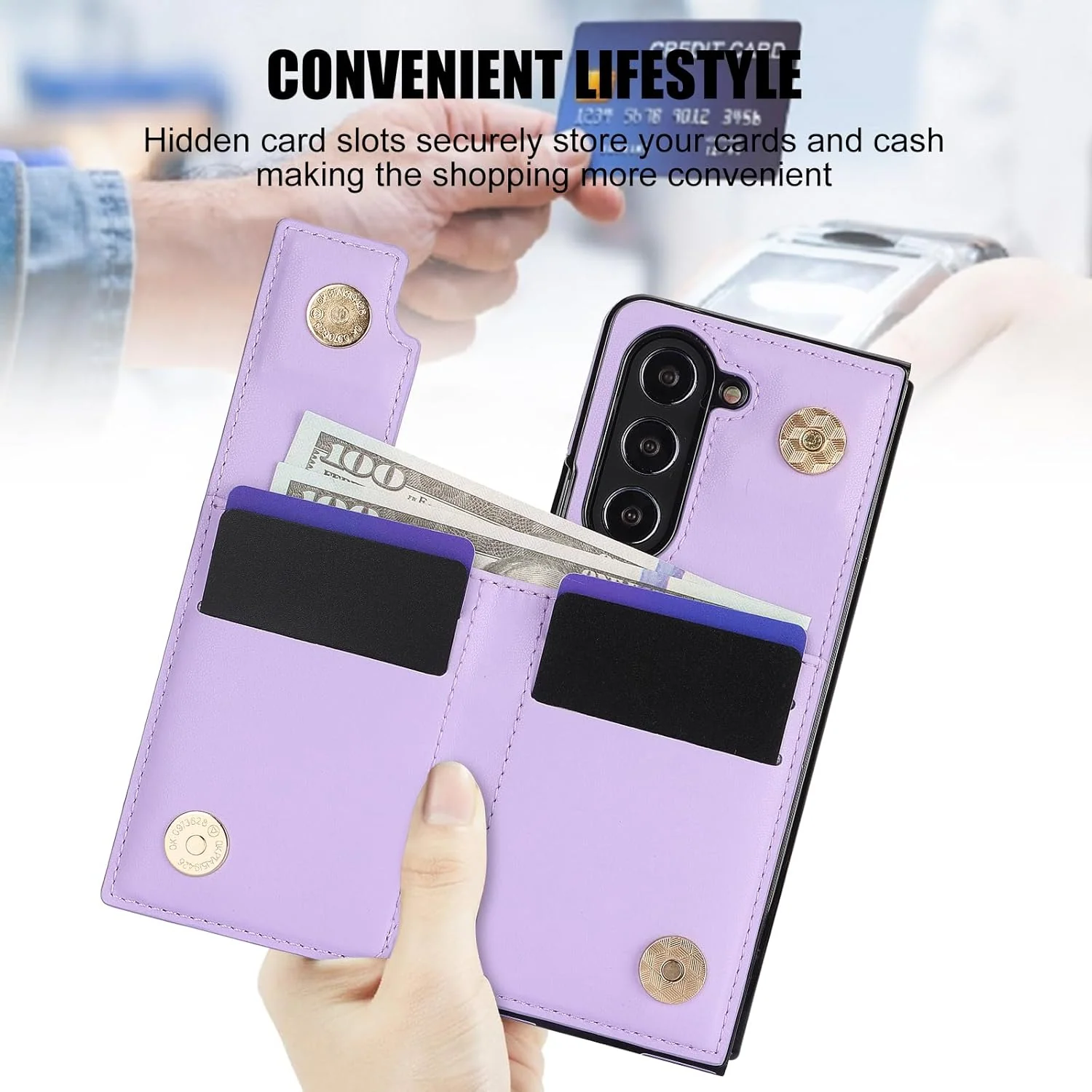 [With Card Slot] Samsung Galaxy Z Fold6 (SM-F956) - Diamond Pattern Folding Ring Wallet Series Case - Image 9