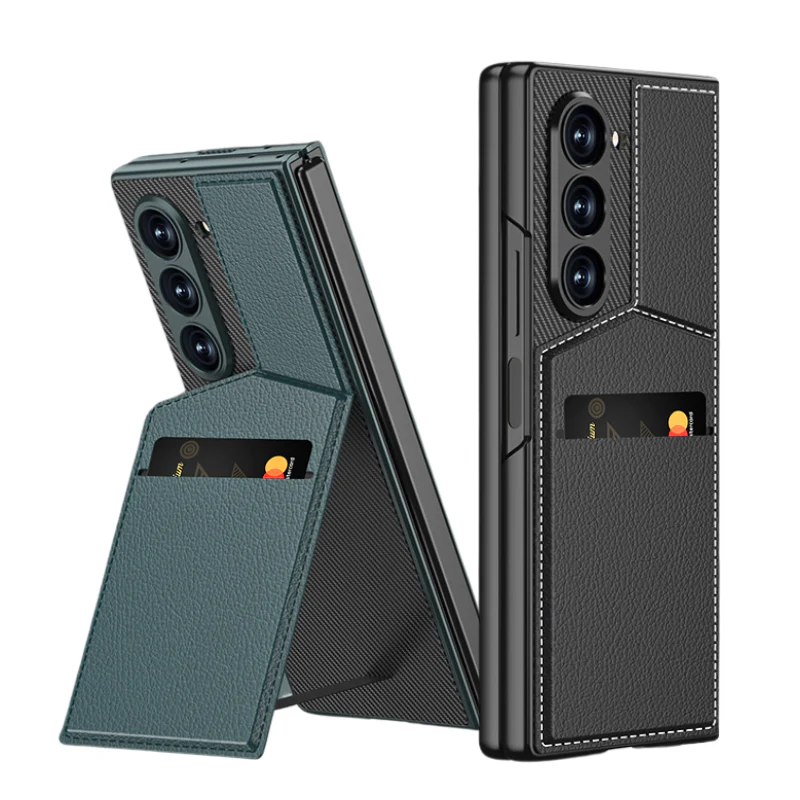 [With Card Slot] Samsung Galaxy Z Fold6 (SM-F956) - Shell-membrane Integrated Magnetic Card Holder Stand Case