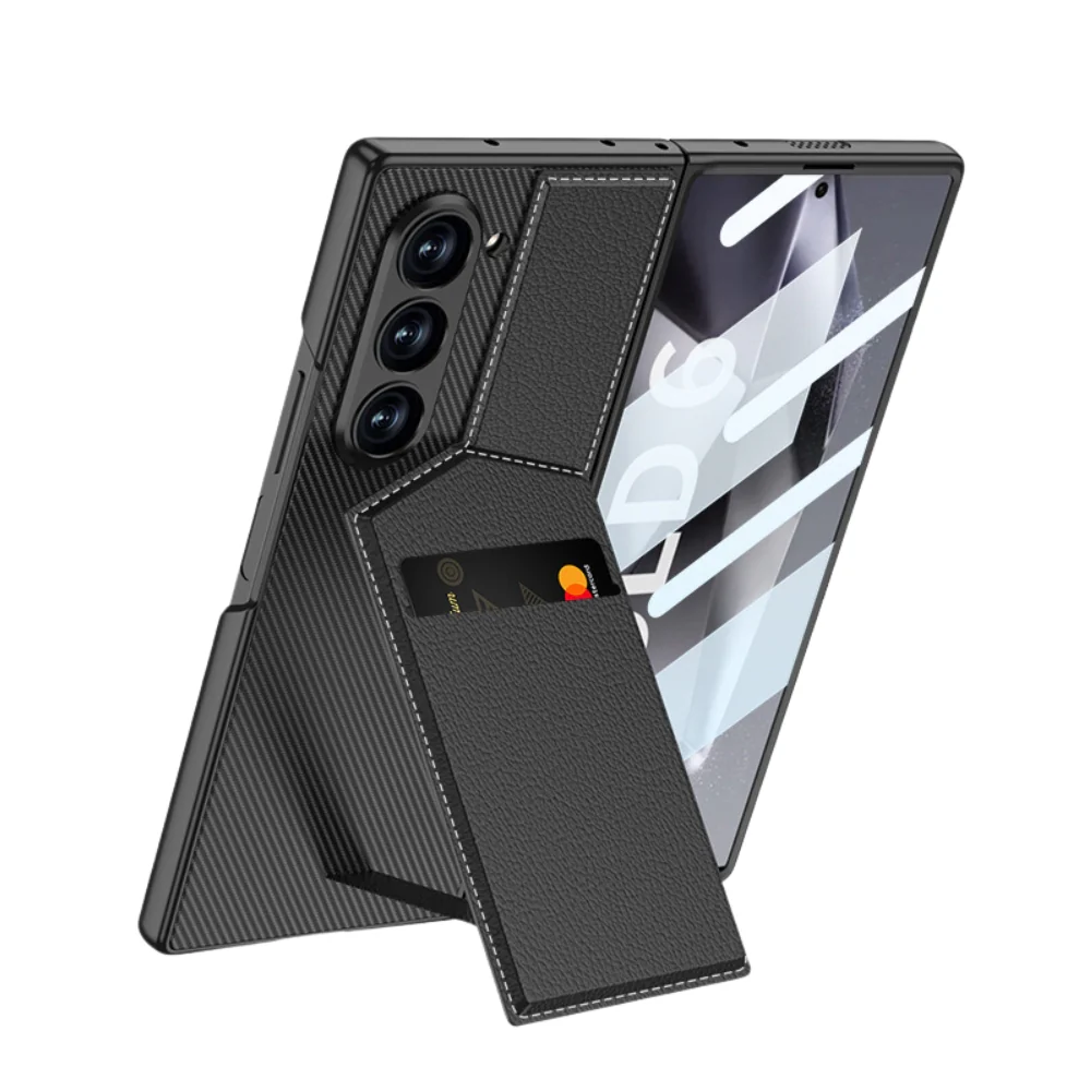 [With Card Slot] Samsung Galaxy Z Fold6 (SM-F956) - Shell-membrane Integrated Magnetic Card Holder Stand Case - Image 5