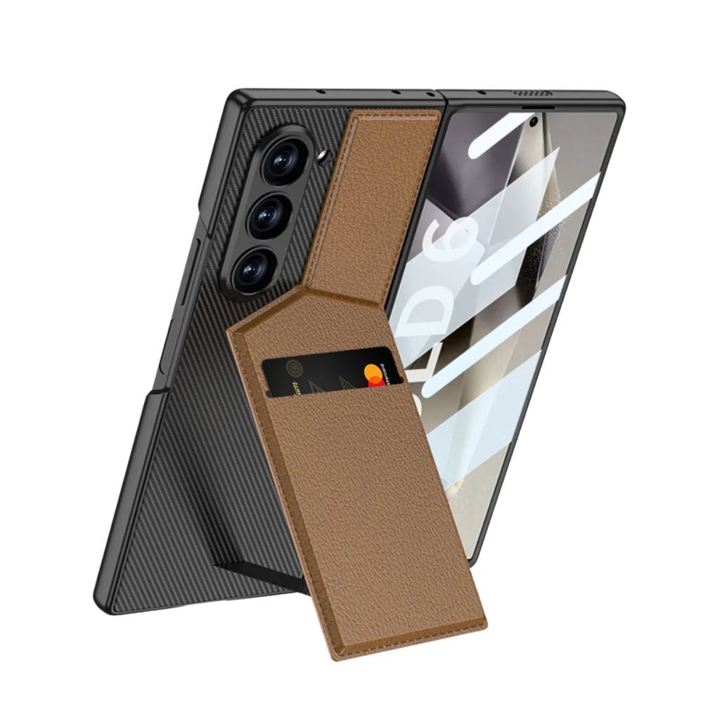 [With Card Slot] Samsung Galaxy Z Fold6 (SM-F956) - Shell-membrane Integrated Magnetic Card Holder Stand Case - Image 6