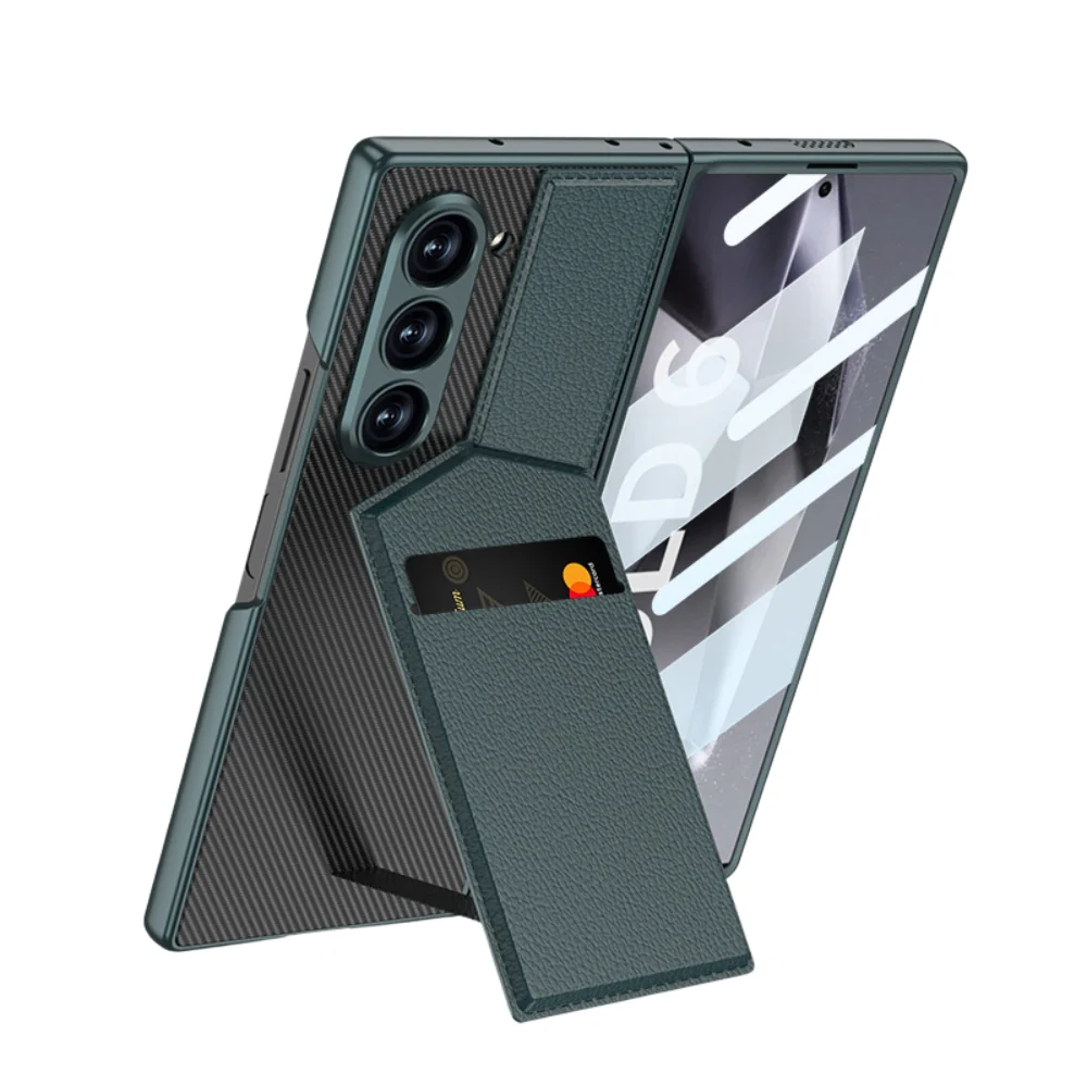 [With Card Slot] Samsung Galaxy Z Fold6 (SM-F956) - Shell-membrane Integrated Magnetic Card Holder Stand Case - Image 7