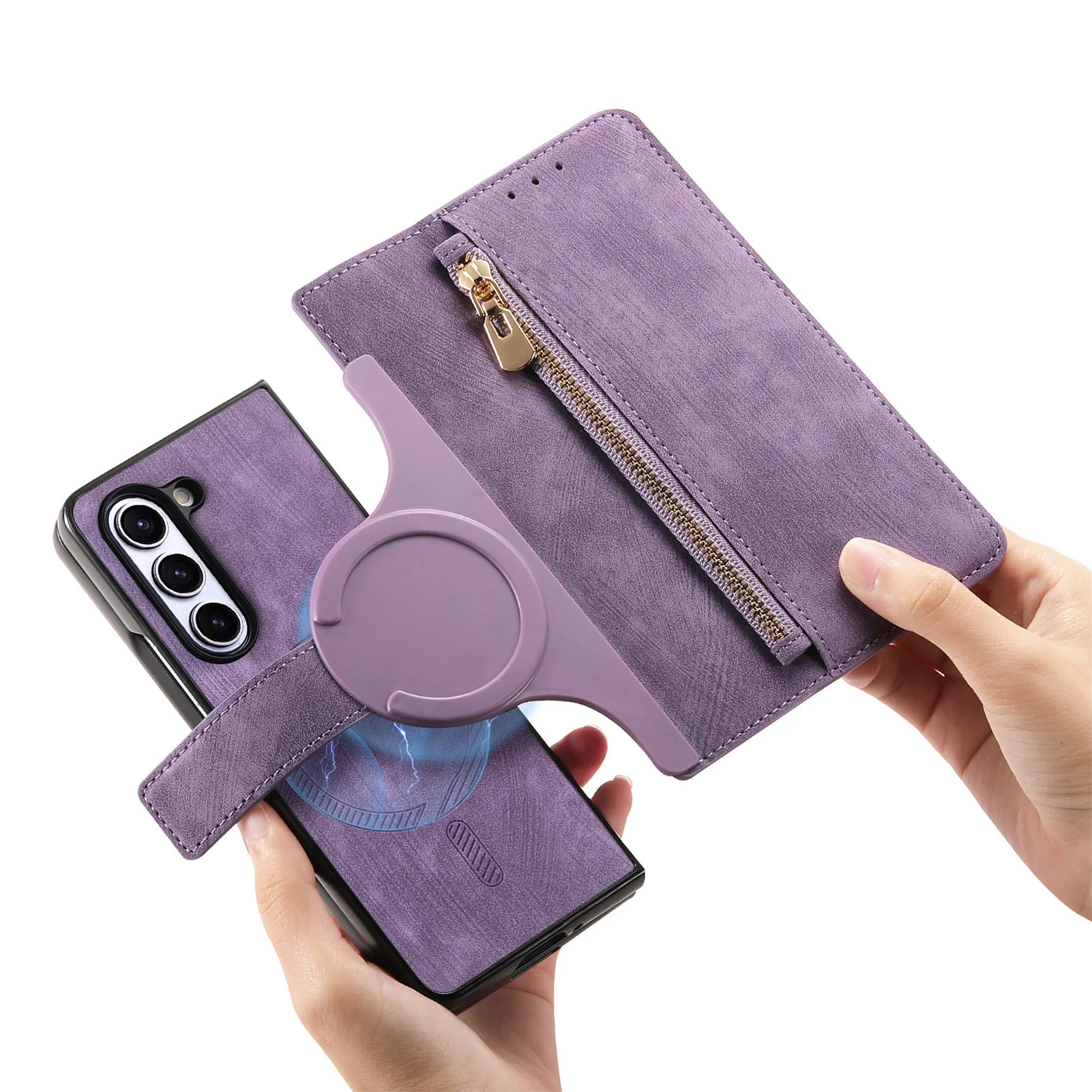 [With Card Slot] Samsung Galaxy Z Fold7 - Multi-functional Leather Wallet Case With Magnetic Flip Cover - Image 10
