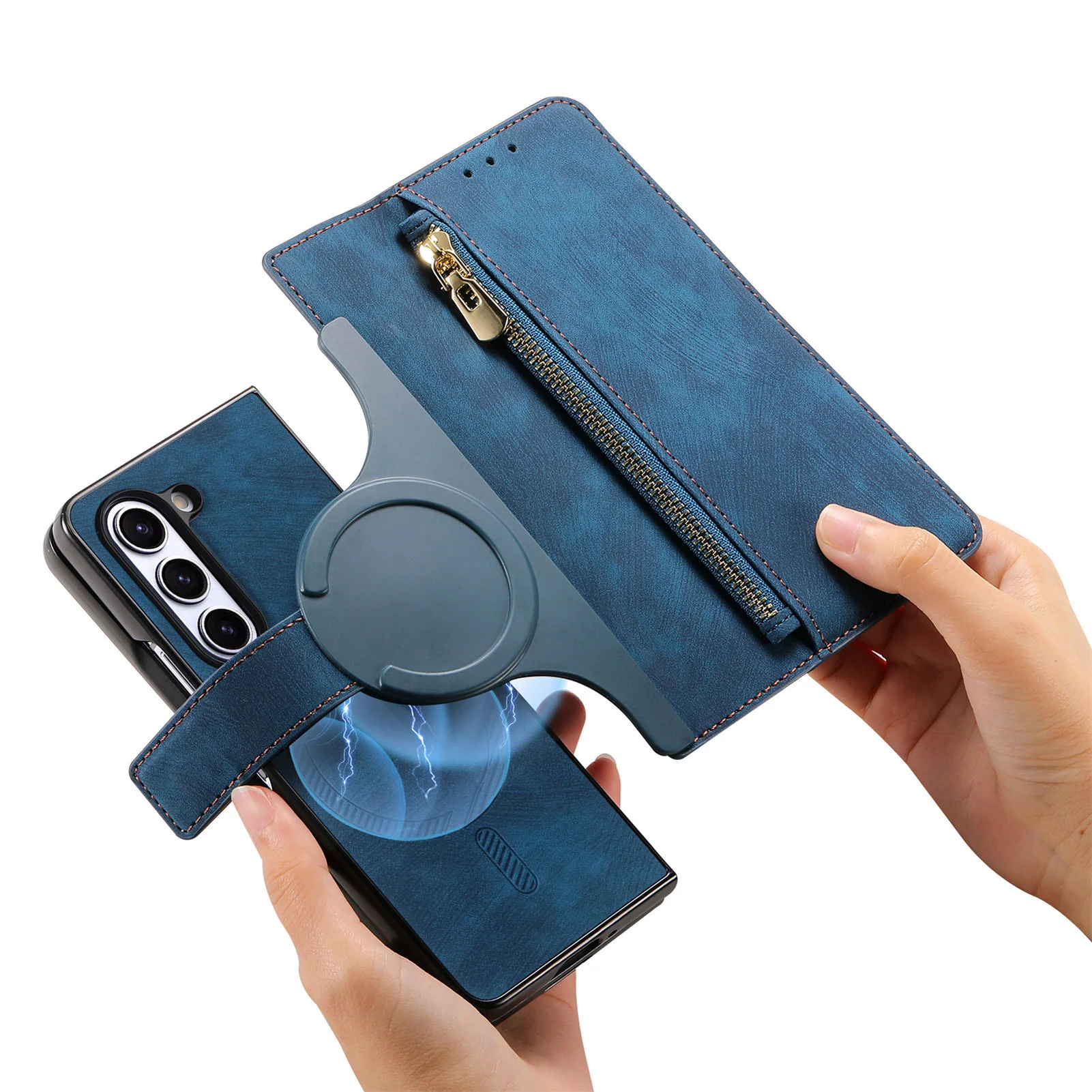 [With Card Slot] Samsung Galaxy Z Fold7 - Multi-functional Leather Wallet Case With Magnetic Flip Cover - Image 13