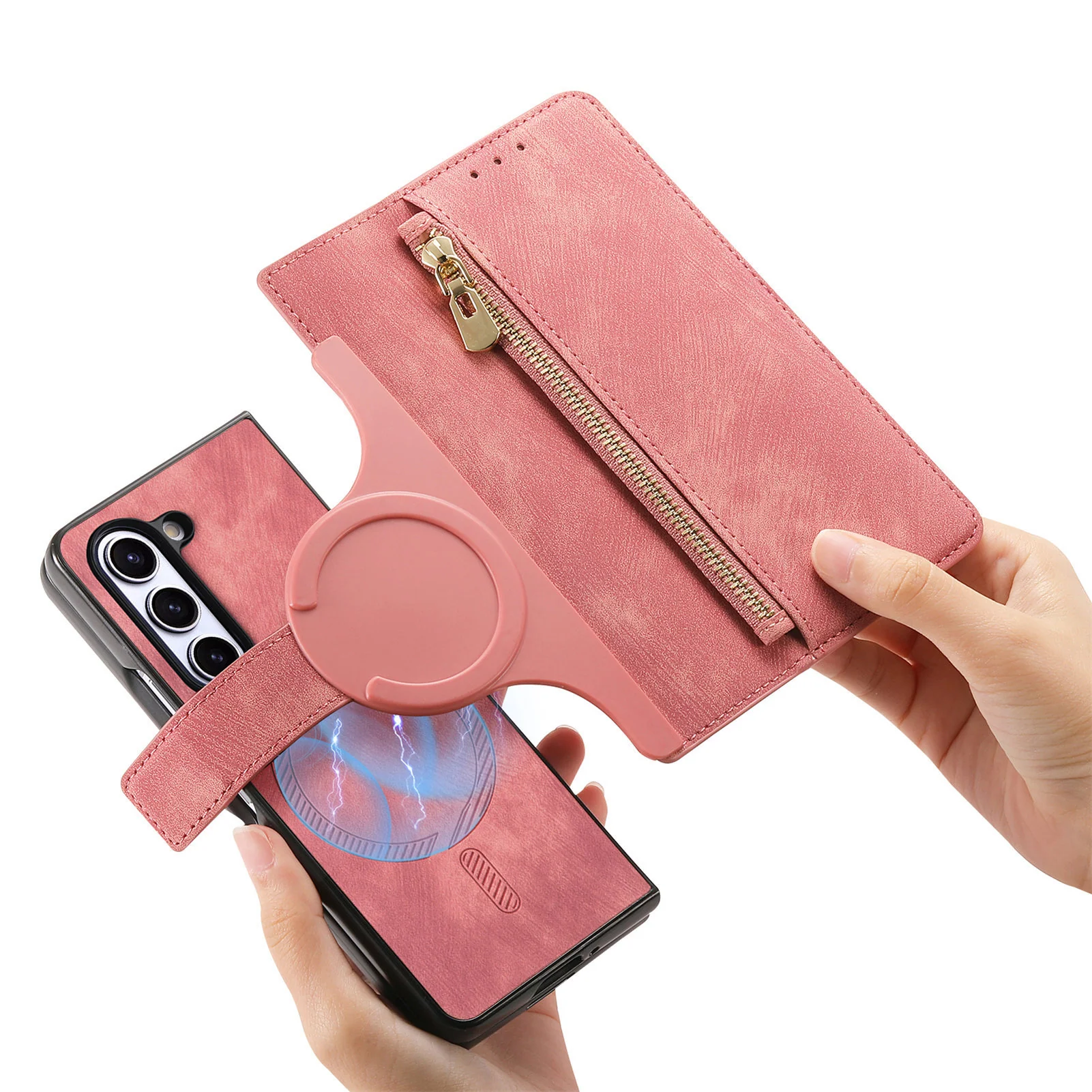 [With Card Slot] Samsung Galaxy Z Fold7 - Multi-functional Leather Wallet Case With Magnetic Flip Cover - Image 14