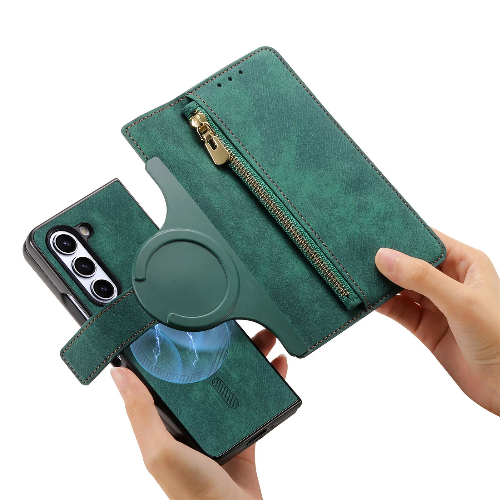 [With Card Slot] Samsung Galaxy Z Fold7 - Multi-functional Leather Wallet Case With Magnetic Flip Cover - Image 15