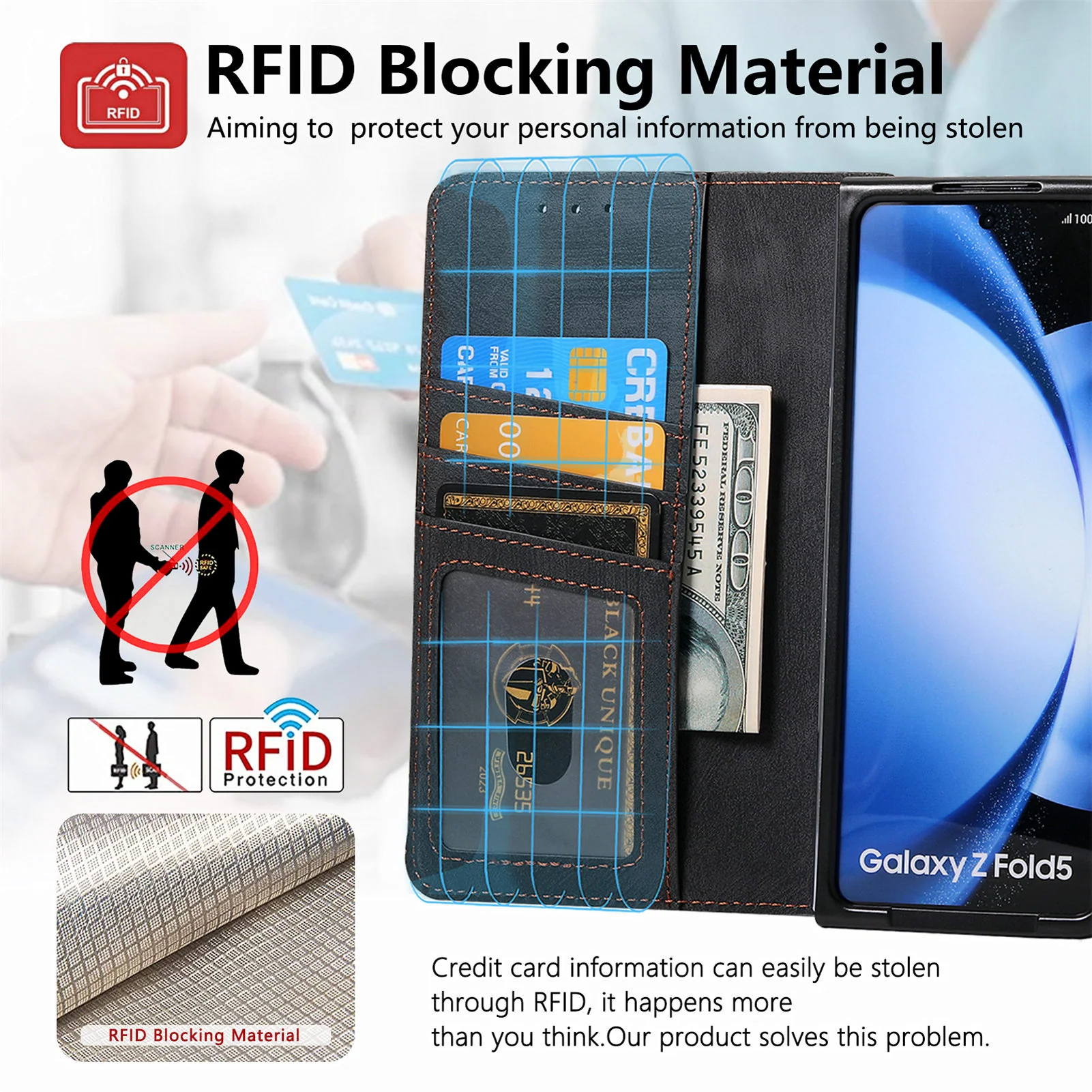 [With Card Slot] Samsung Galaxy Z Fold7 - Multi-functional Leather Wallet Case With Magnetic Flip Cover - Image 5