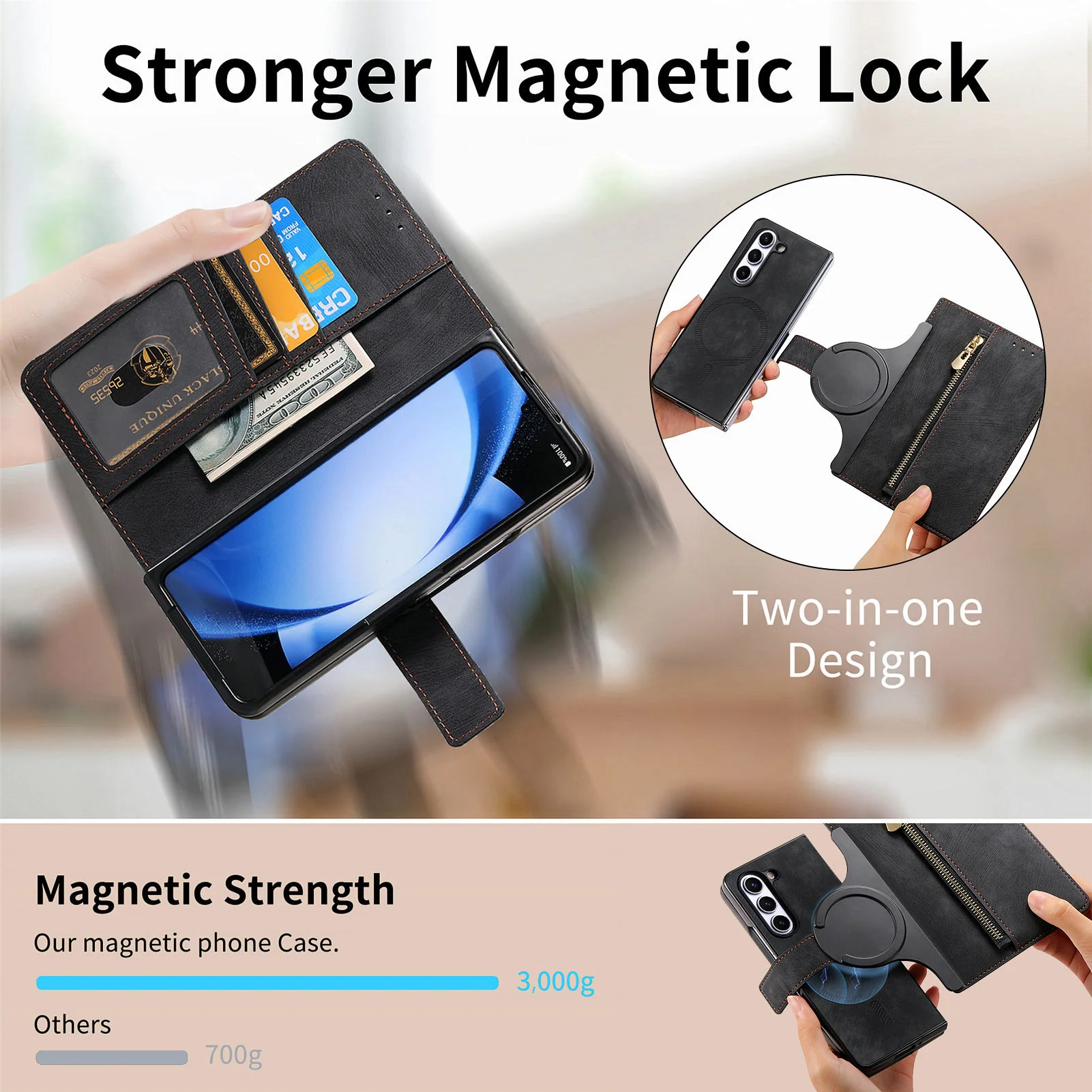 [With Card Slot] Samsung Galaxy Z Fold7 - Multi-functional Leather Wallet Case With Magnetic Flip Cover - Image 7
