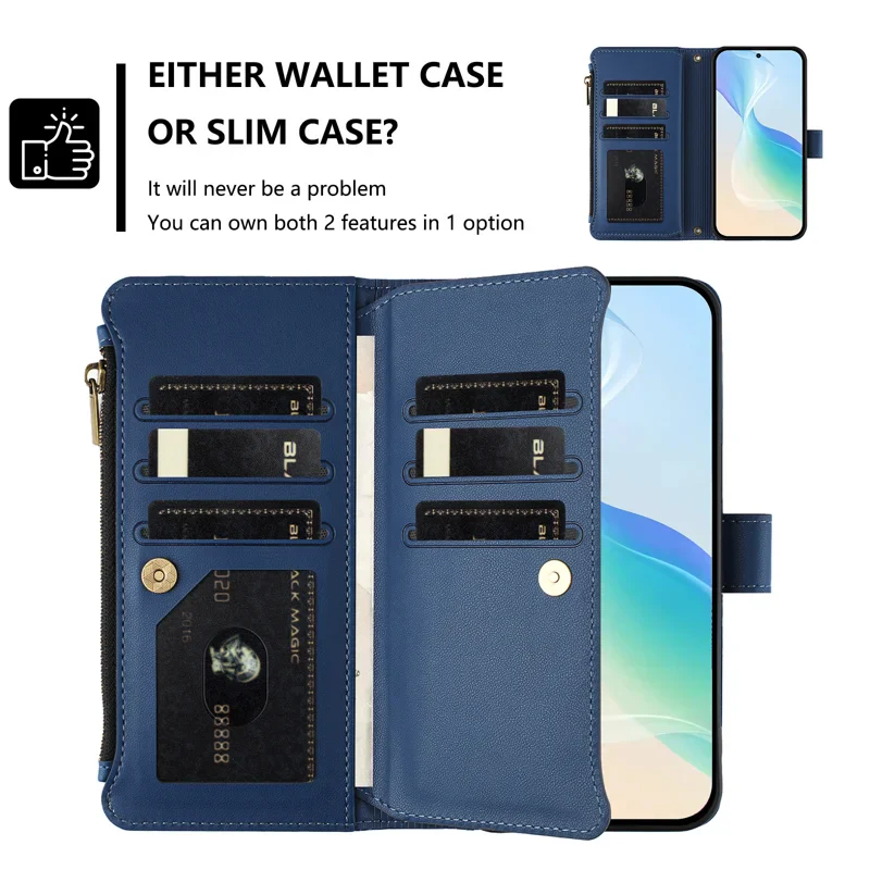 [With Card Slot] VIVO V50 5G - Multifunctional Flip Phone Case With Magnetic Closure & Wrist Strap - Image 10