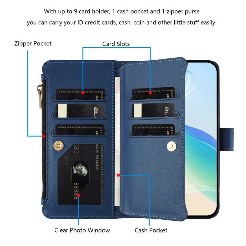 [With Card Slot] VIVO V50 5G - Multifunctional Flip Phone Case With Magnetic Closure & Wrist Strap - Image 11