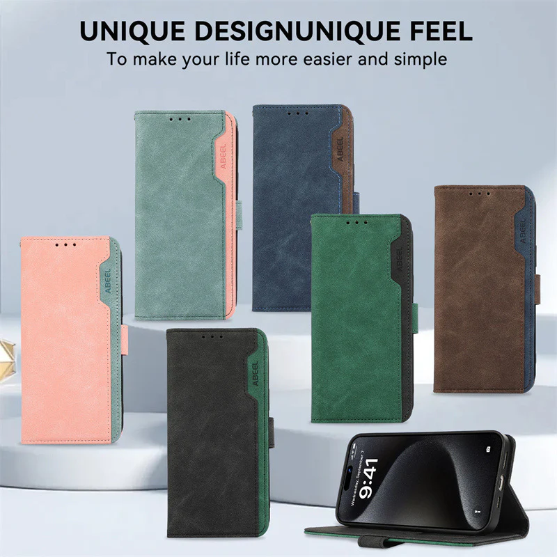 [With Card Solt] Motorola Moto G85 Color-block Leather Flip Phone Wallet Series Case - Image 9
