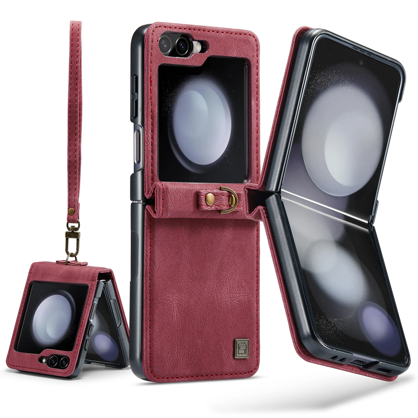 [With Hand Strap] Samsung Galaxy Z Flip4 SM-F721 Luxury PU Leather Wallet Protective Case