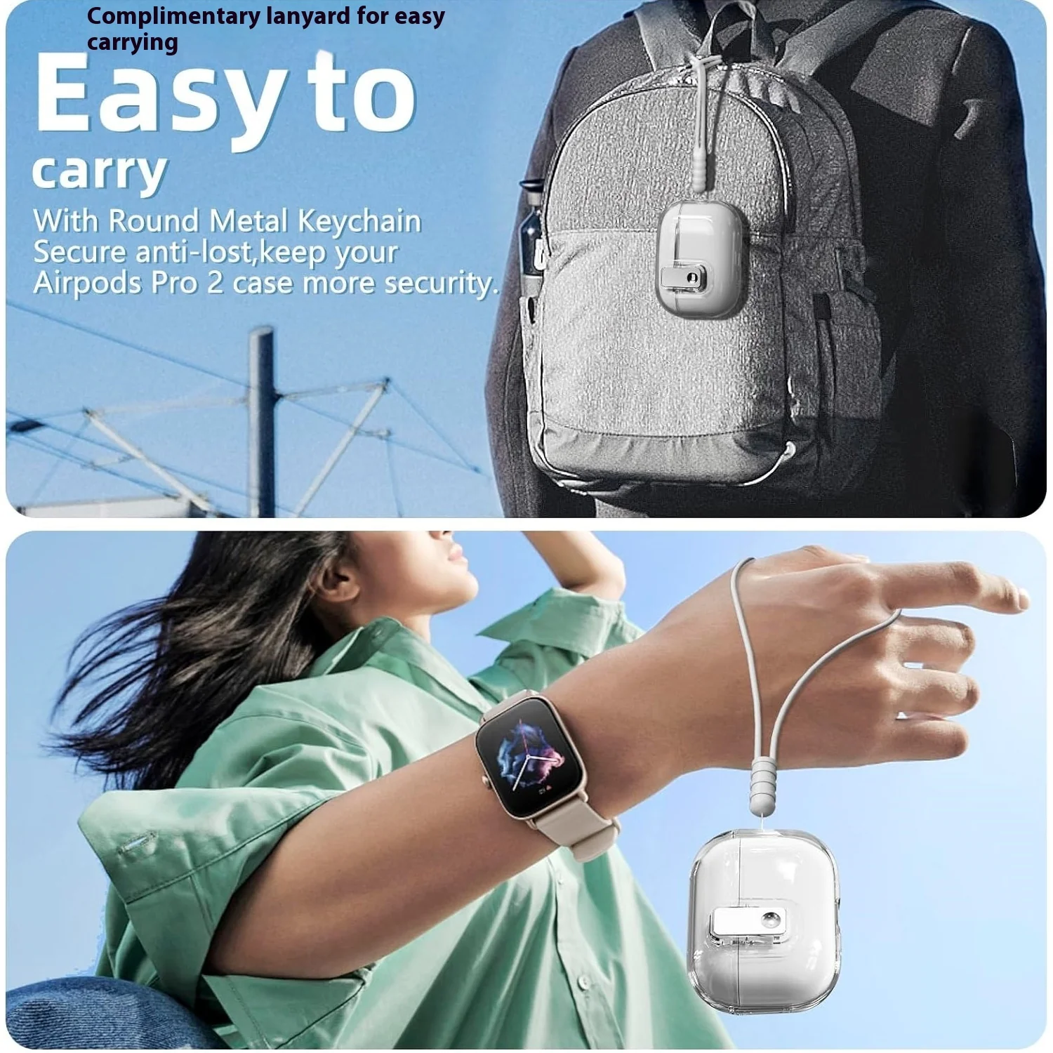 [With Lanyard][With Lock Clip]Apple AirPods Pro 1 & 2 - Charging Case Cover Heavy Duty Protecive Case - Image 2