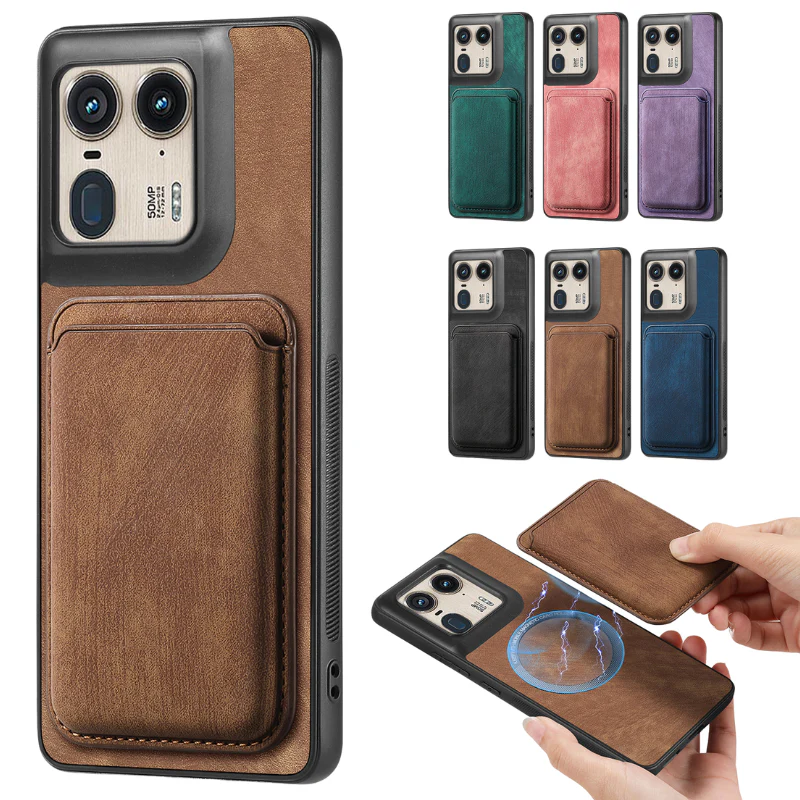 [With Magnetic Card Holder] Motorola Moto G45/G34 Leather Shockproof Essentials Series Case