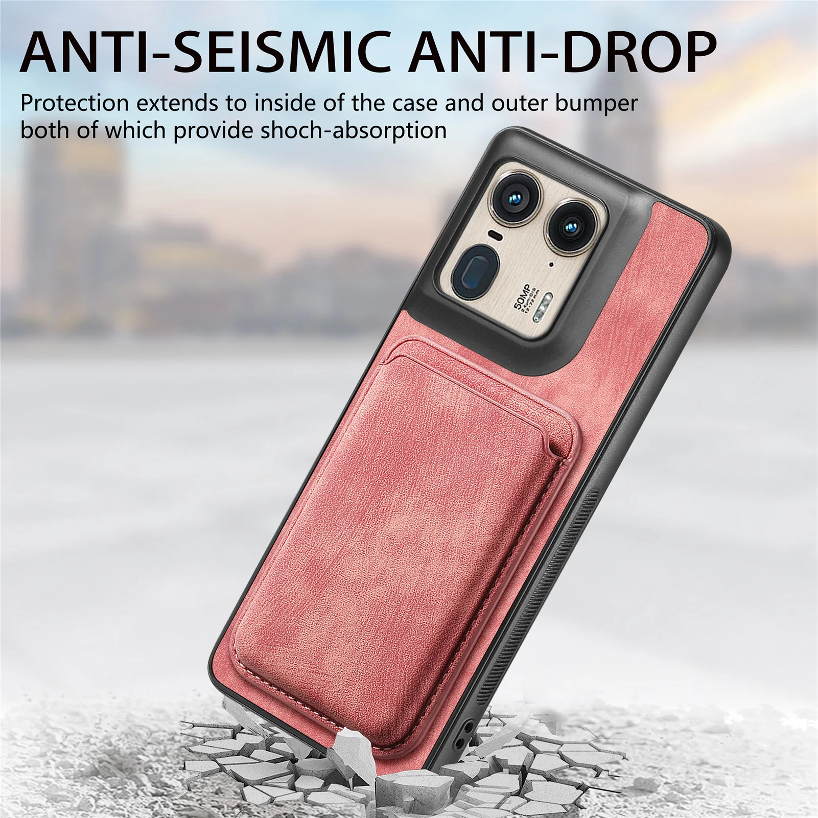 [With Magnetic Card Holder] Motorola Moto G45/G34 Leather Shockproof Essentials Series Case - Image 5