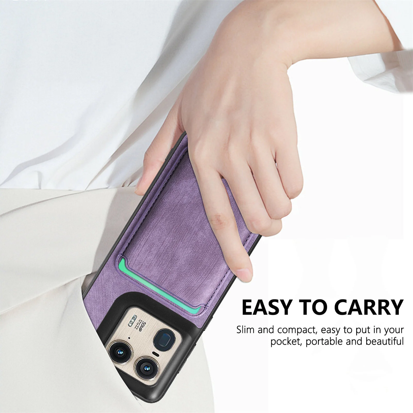 [With Magnetic Card Holder] Motorola Moto G45/G34 Leather Shockproof Essentials Series Case - Image 6