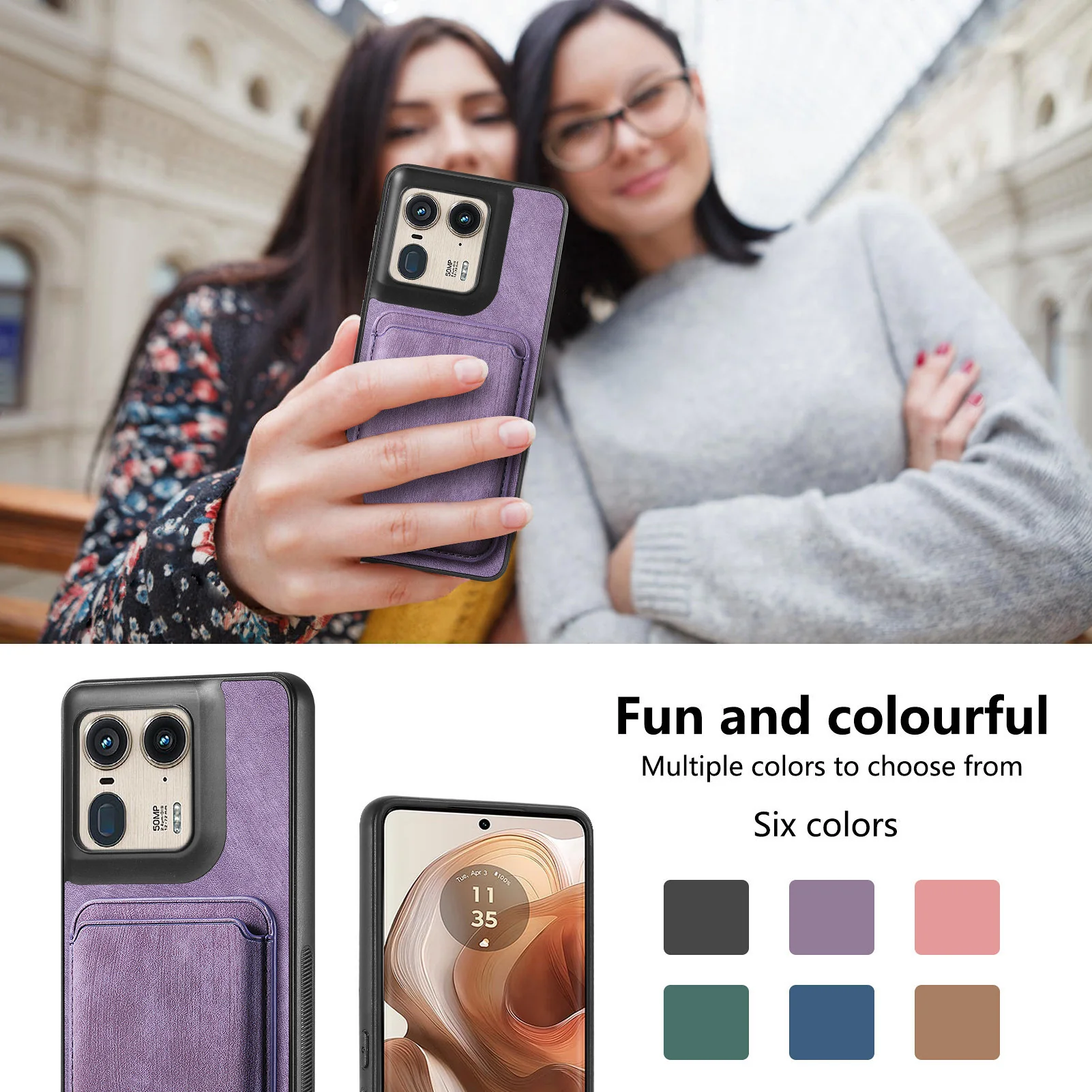 [With Magnetic Card Holder] Motorola Moto G45/G34 Leather Shockproof Essentials Series Case - Image 7