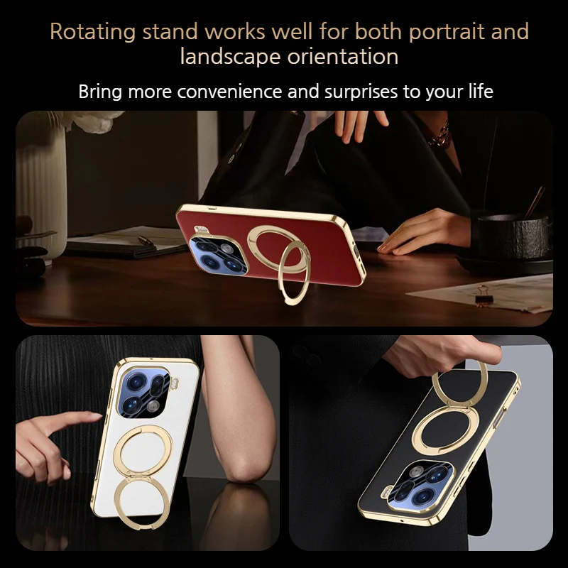 [With Metal Bracket] OPPO Find X9/Pro - PU Leather Full Coverage Shockproof Case - Image 4