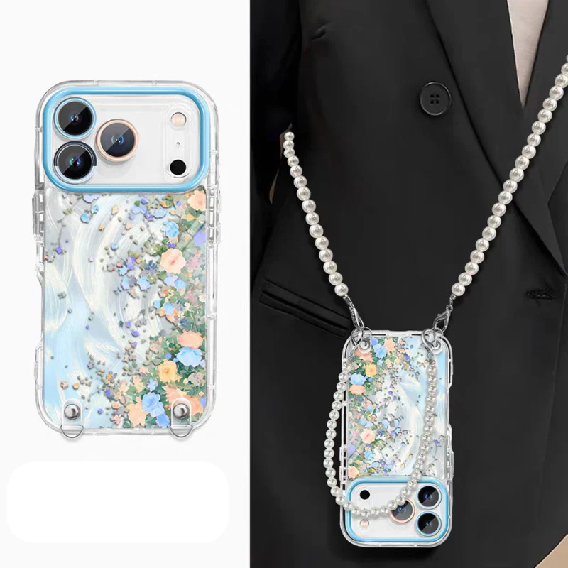 [With Pearl Lanyard] Apple iPhone 15/Plus/Pro/Pro Max - Floral Airbag Shockproof Protective Case - Image 7