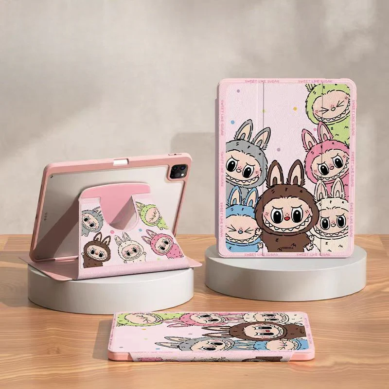 [With Pen Slot][360° Rotatable] Apple iPad Mini 6/7 8.3'' 6/7th Gen (2021/2024) Labubu Cartoon Tri-Fold Flip Protective Case - Image 9