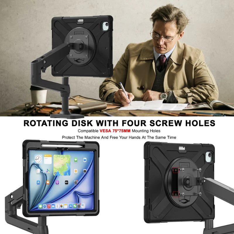 [With Pen Slot] [Built-in Stand] Apple iPad Air 13-inch M2/M3 (2024/2025) Full Body 360 Degree Turntable Heavy Duty Series Case With Screws - Image 7