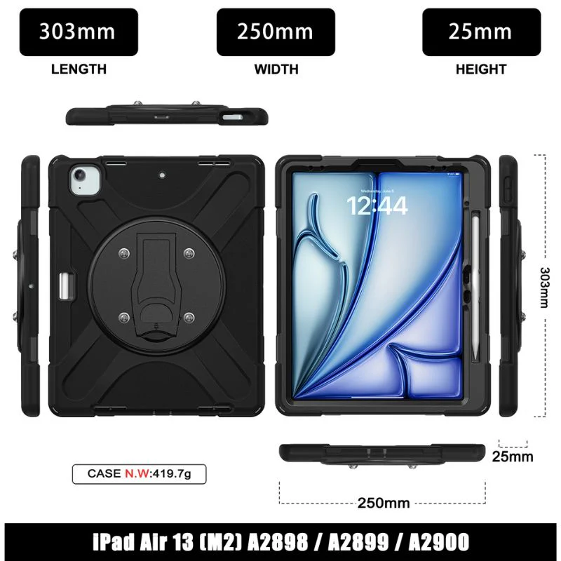 [With Pen Slot] [Built-in Stand] Apple iPad Air 13-inch M2/M3 (2024/2025) Full Body 360 Degree Turntable Heavy Duty Series Case With Screws - Image 8
