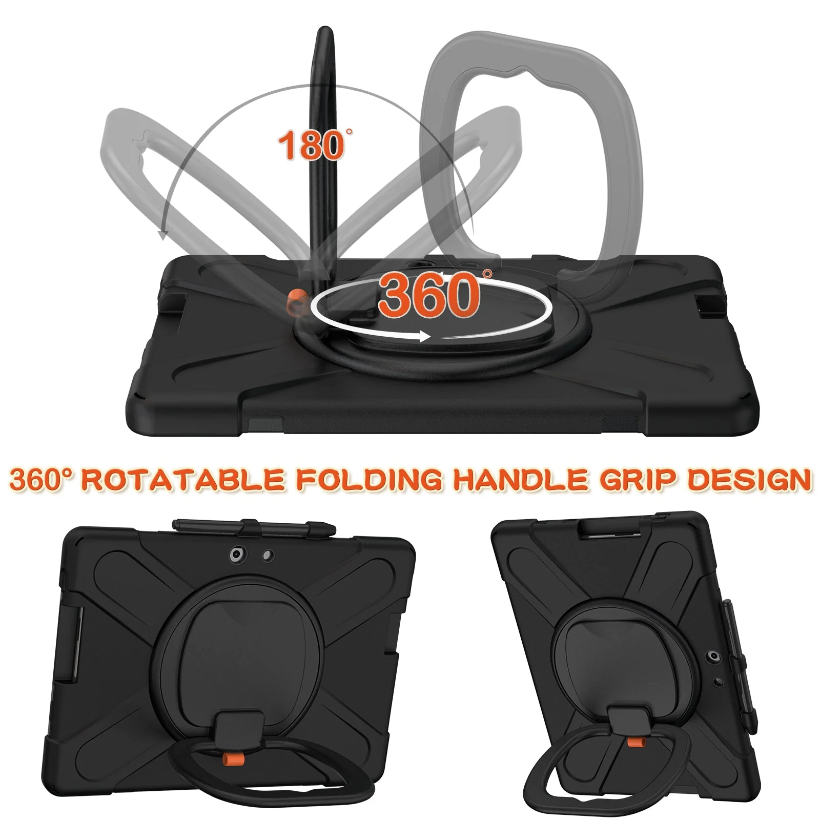 [With Pen Slot] Microsoft Surface Pro X - 360 Degree Rotate Shockproof Heavy Duty Tough Stand Handle Ring Holder Case Cover - Image 10