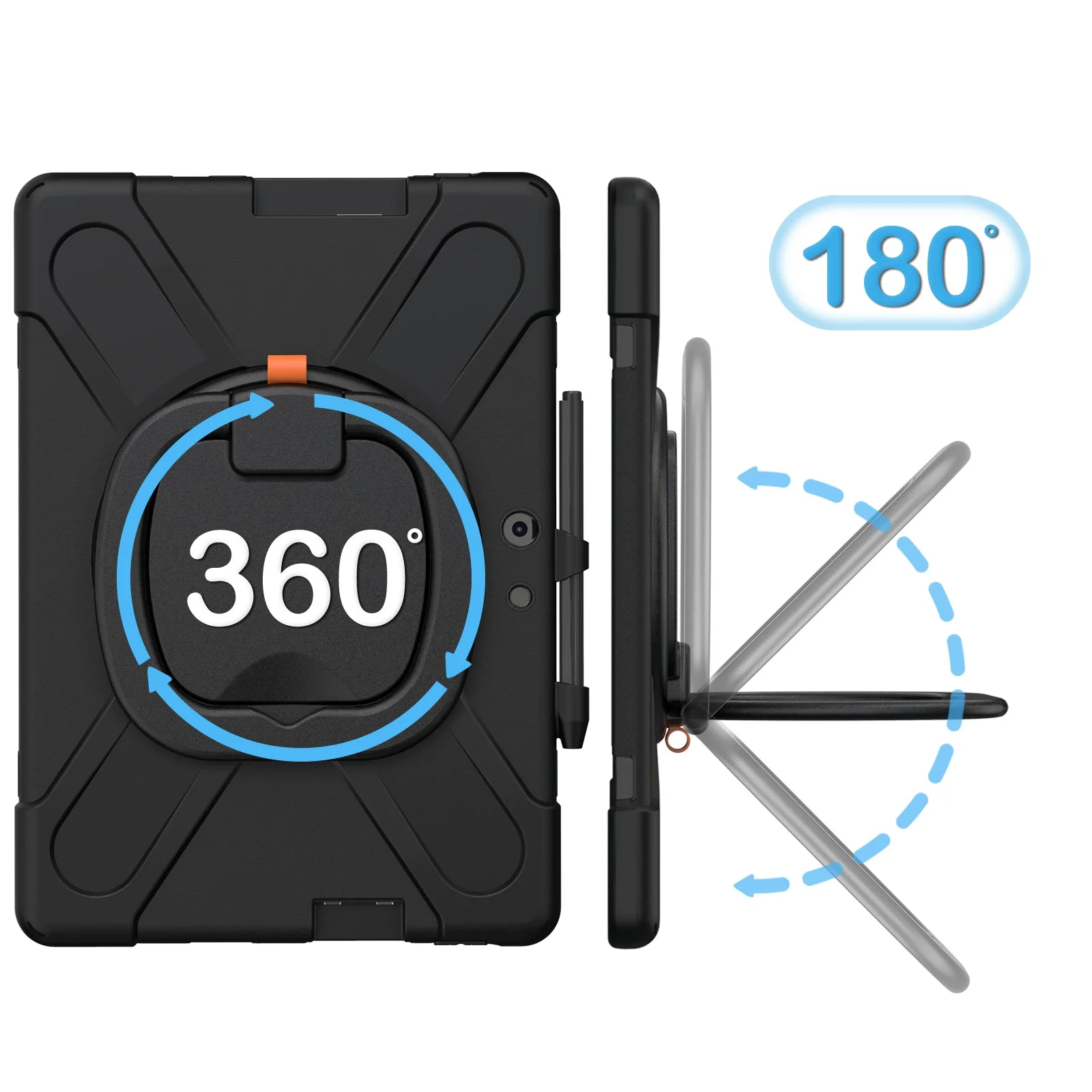 [With Pen Slot] Microsoft Surface Pro X - 360 Degree Rotate Shockproof Heavy Duty Tough Stand Handle Ring Holder Case Cover - Image 11