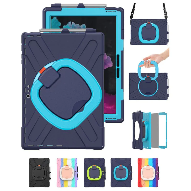 [With Pen Slot] Microsoft Surface Pro X - 360 Degree Rotate Shockproof Heavy Duty Tough Stand Handle Ring Holder Case Cover - Image 6