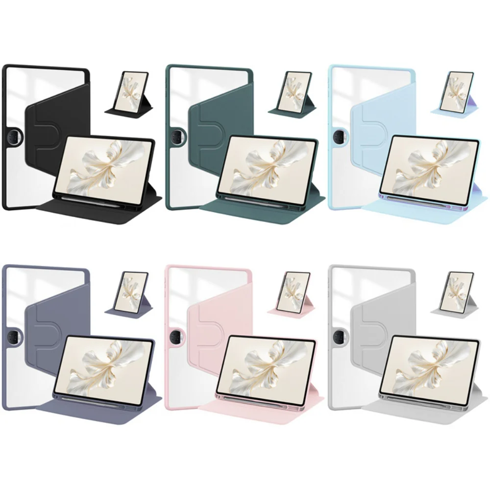 [With Pen Slot] OnePlus Pad Go - Acrylic Transparent Rotating Stand Protective Case