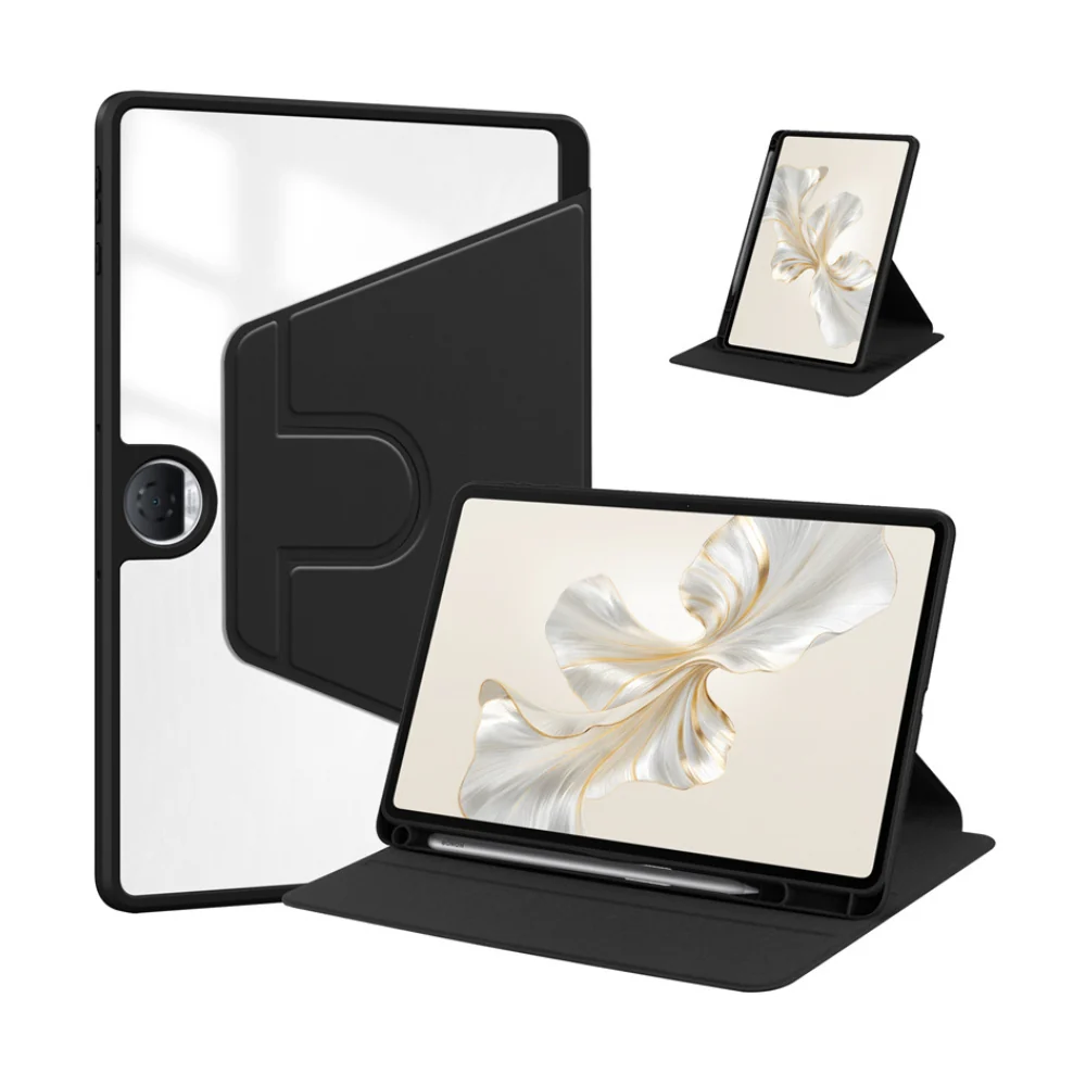 [With Pen Slot] OnePlus Pad Go - Acrylic Transparent Rotating Stand Protective Case - Image 2