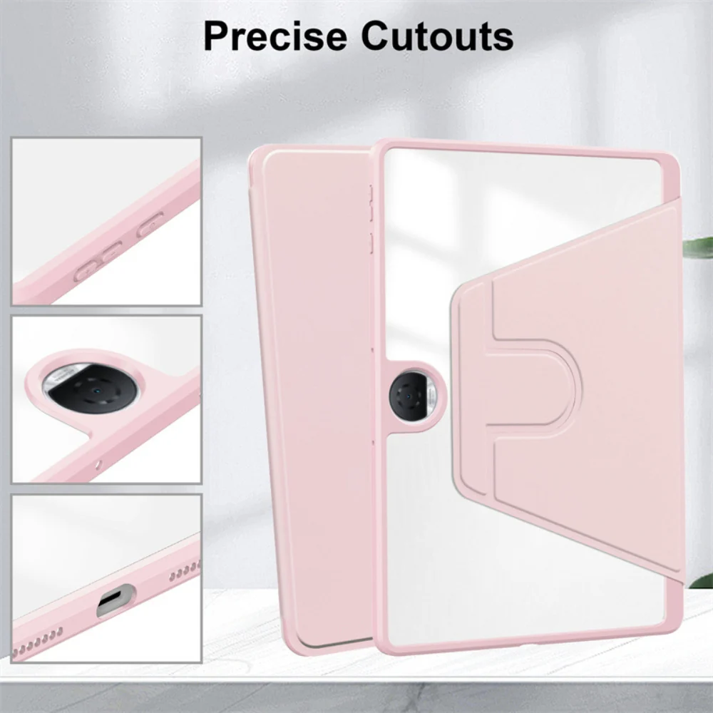 [With Pen Slot] OnePlus Pad Go - Acrylic Transparent Rotating Stand Protective Case - Image 9