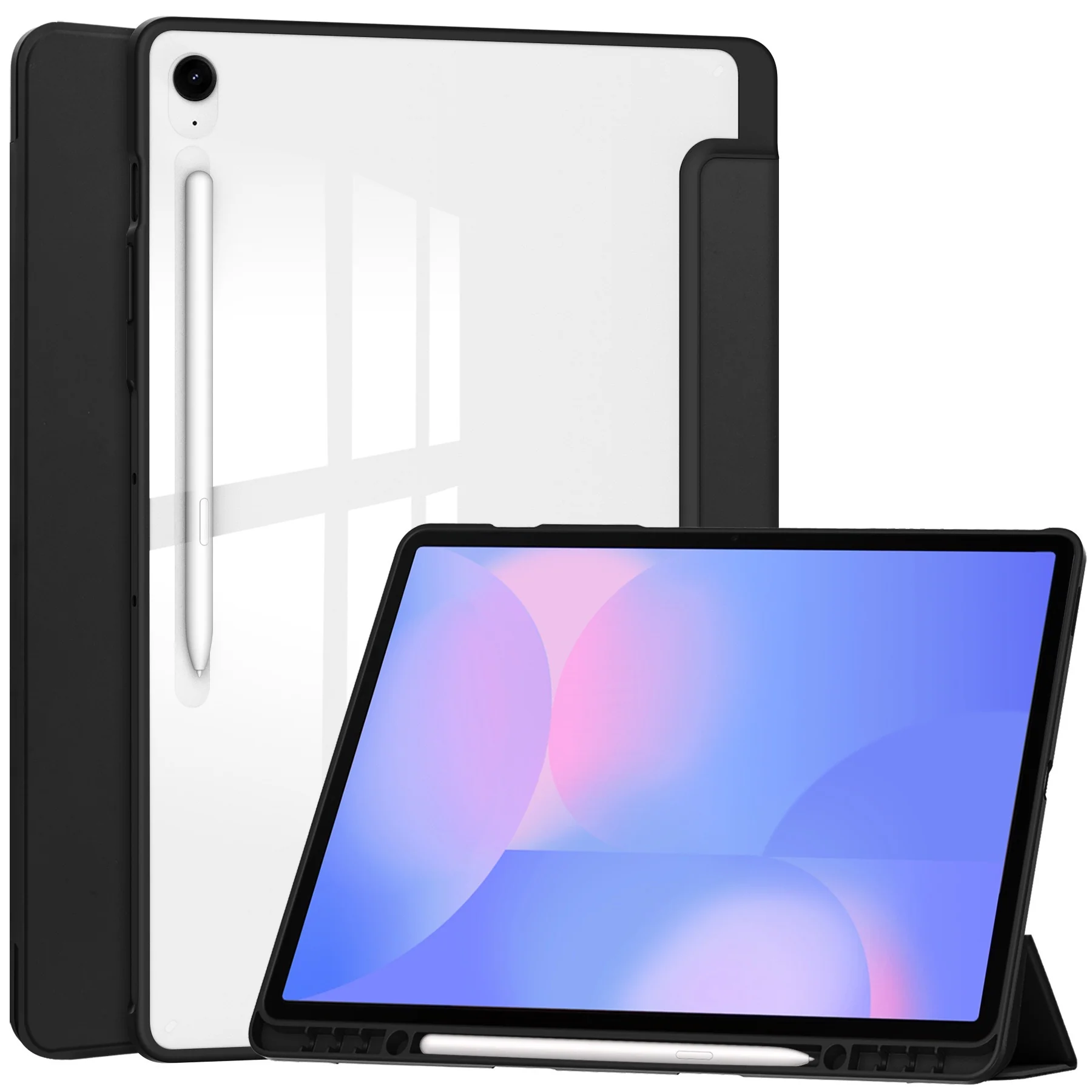 [With Pen Slot] Samsung Galaxy Tab S11 (2025) 11" - Acrylic Transparent Foldable Flip Cover Case - Image 10