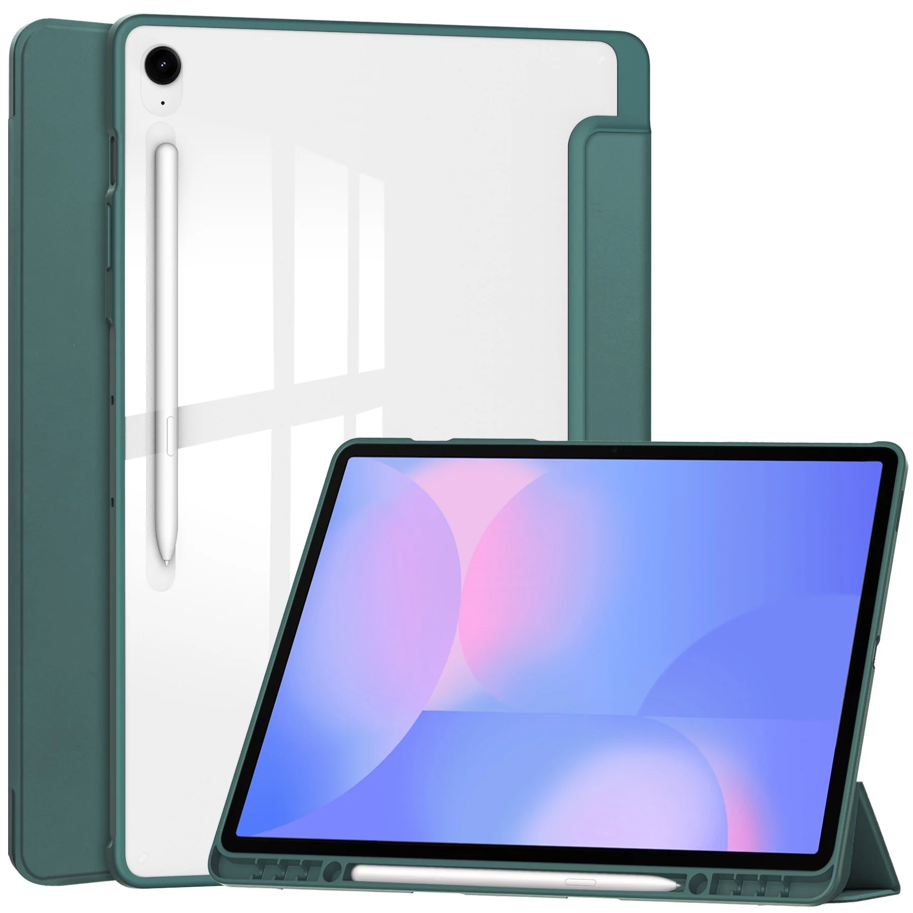 [With Pen Slot] Samsung Galaxy Tab S11 (2025) 11" - Acrylic Transparent Foldable Flip Cover Case - Image 8