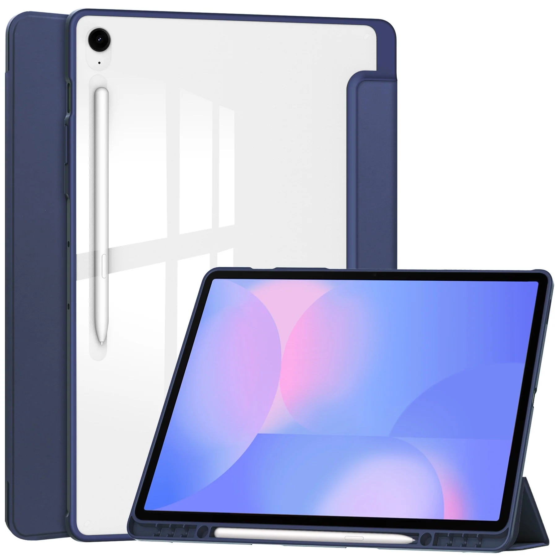 [With Pen Slot] Samsung Galaxy Tab S11 (2025) 11" - Acrylic Transparent Foldable Flip Cover Case - Image 9
