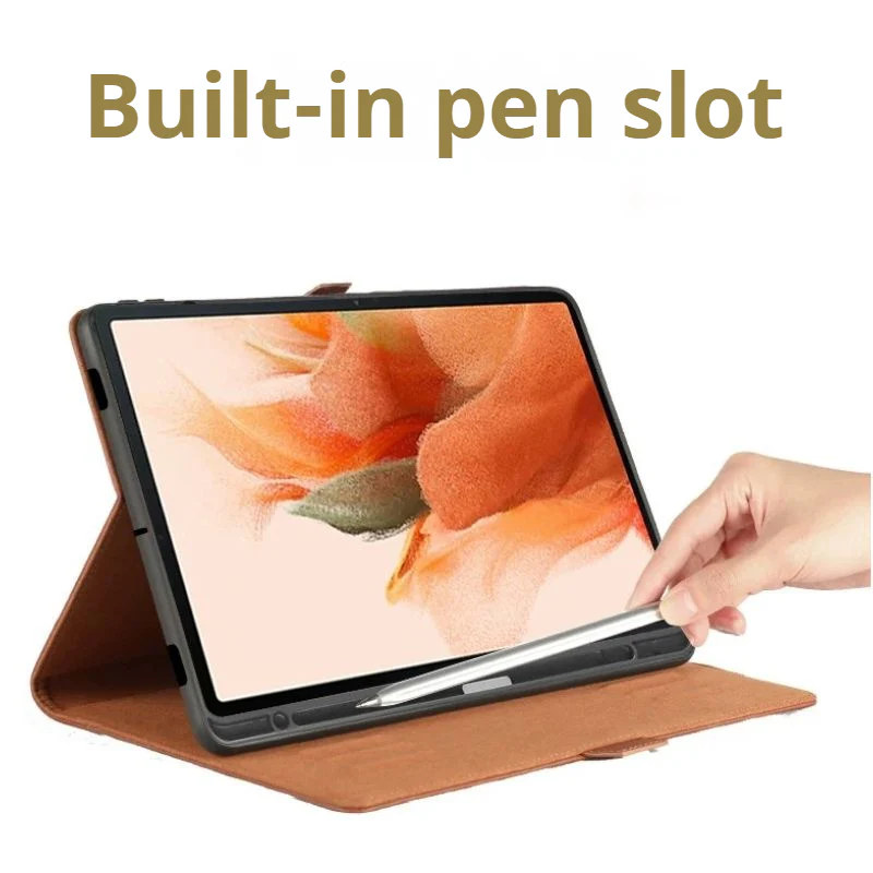 [With Pen Slot] Samsung Galaxy Tab S9 11“ (SM-X710) - Business Shockproof Flip Genuine Leather Case - Image 2