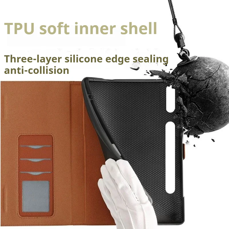 [With Pen Slot] Samsung Galaxy Tab S9 11“ (SM-X710) - Business Shockproof Flip Genuine Leather Case - Image 4