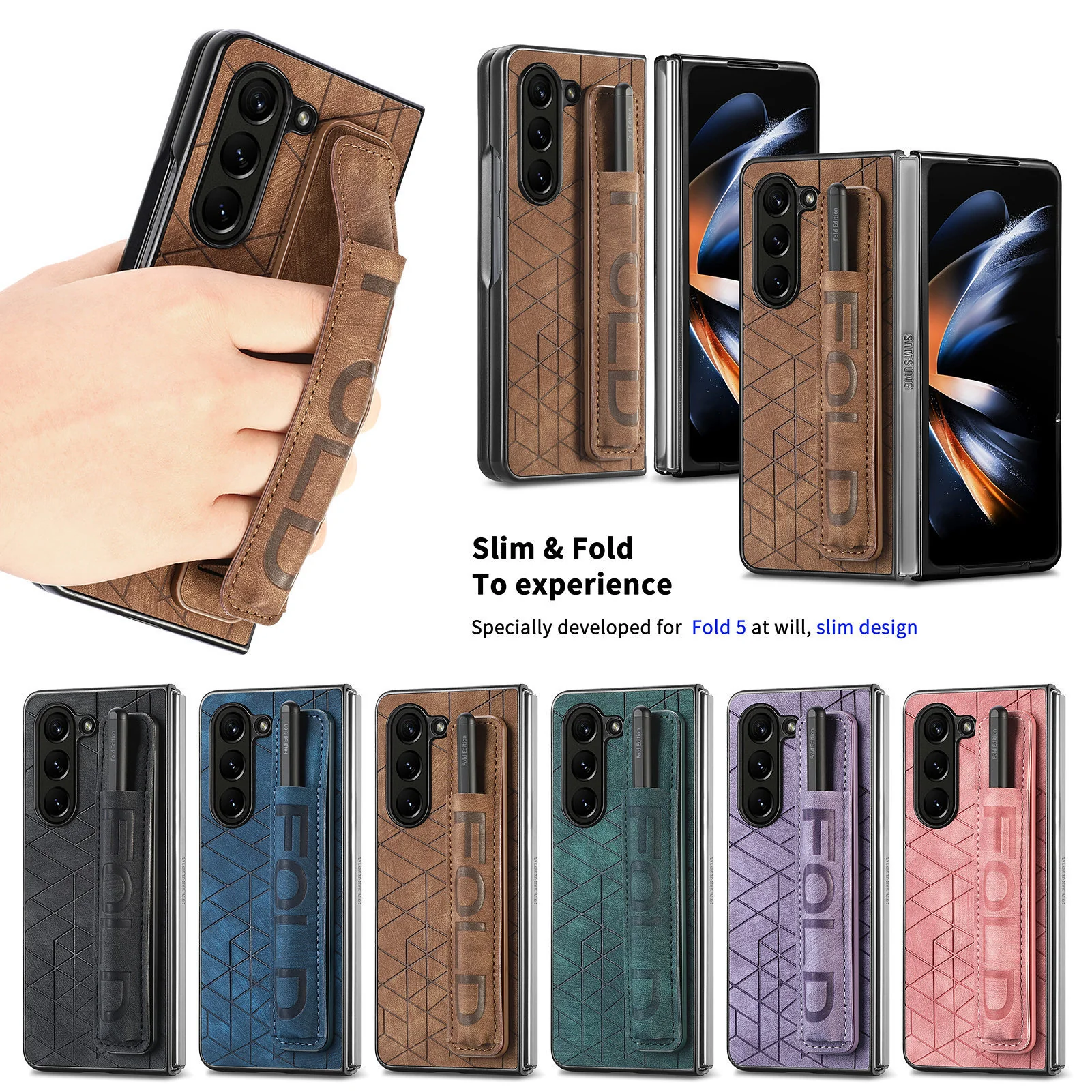 [With Pen Slot] Samsung Galaxy Z Fold6 (SM-F956) Foldable Vegan Leather Shockproof Case - Image 19