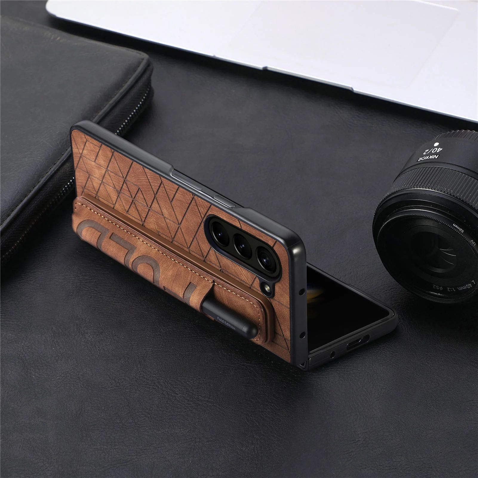 [With Pen Slot] Samsung Galaxy Z Fold6 (SM-F956) Foldable Vegan Leather Shockproof Case - Image 9