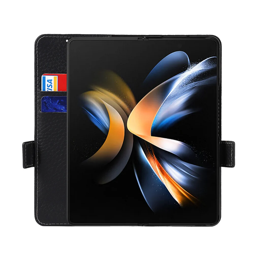 [With Pen Slot][With Card Slot] Samsung Galaxy Fold4 (SM-F936) - Business Drop Proof Genuine Leather Wallet Series Stand Case - Image 11