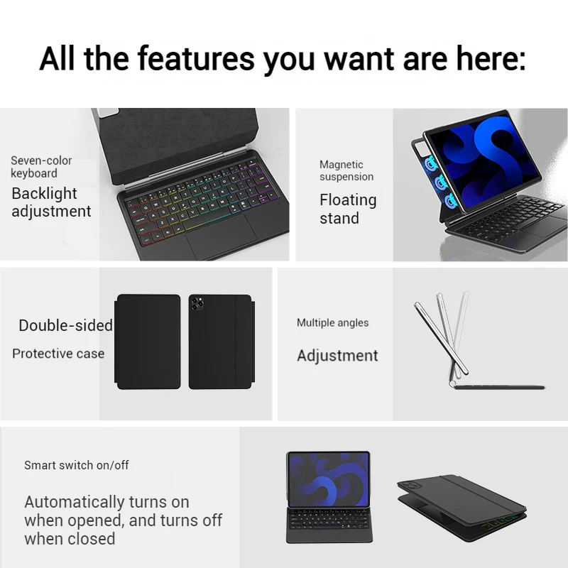 [With RGB Backlight] Xiaomi Mi Pad 5/Pro 11’’ 2021 Smart Floating Magnetic Bluetooth Keyboard Touchpad Case - Image 4