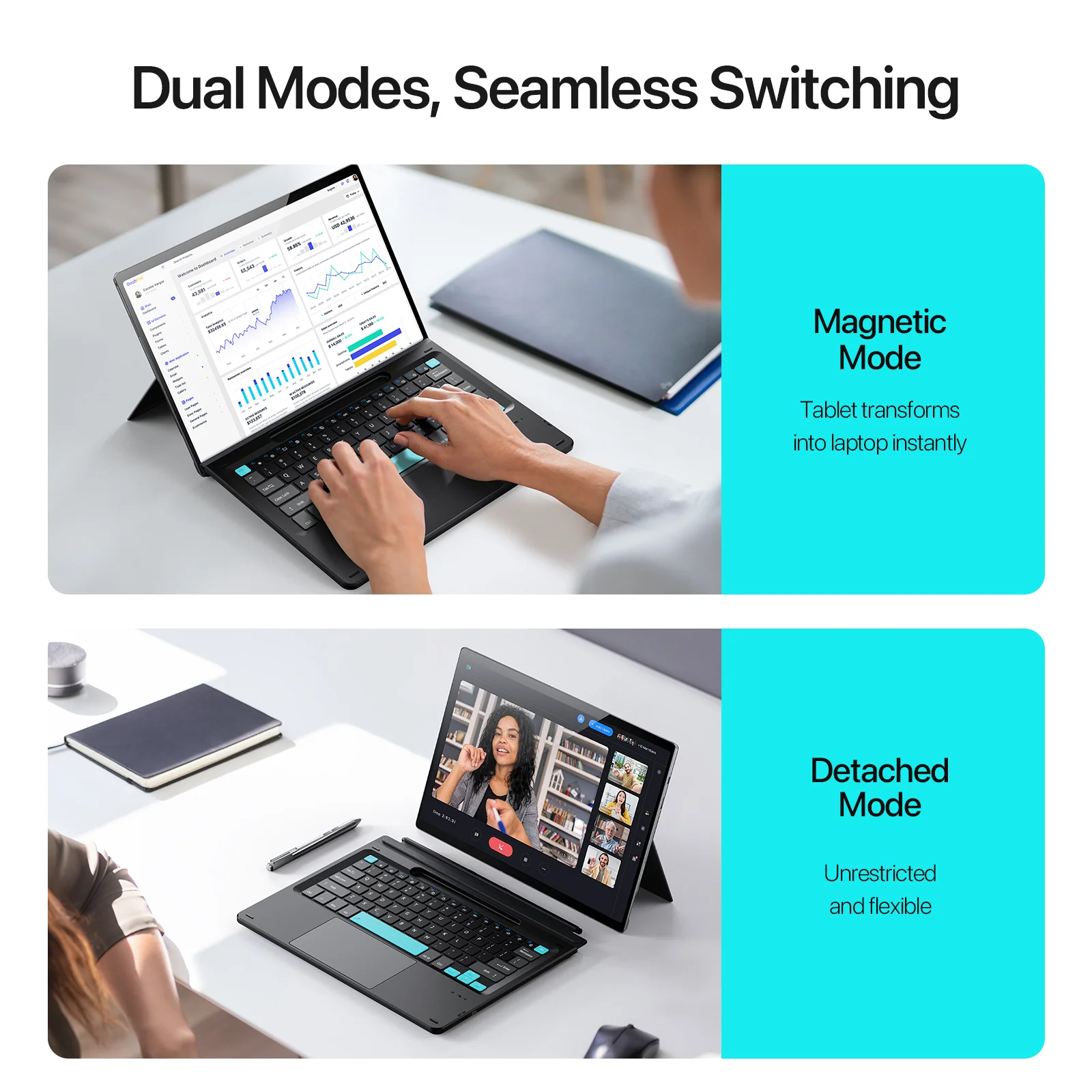 [With RGB Backlit] Microsoft Surface Pro 11/10/9/8/X Compatible Wireless Bluetooth Magnetic Touchpad Keyboard - Image 11