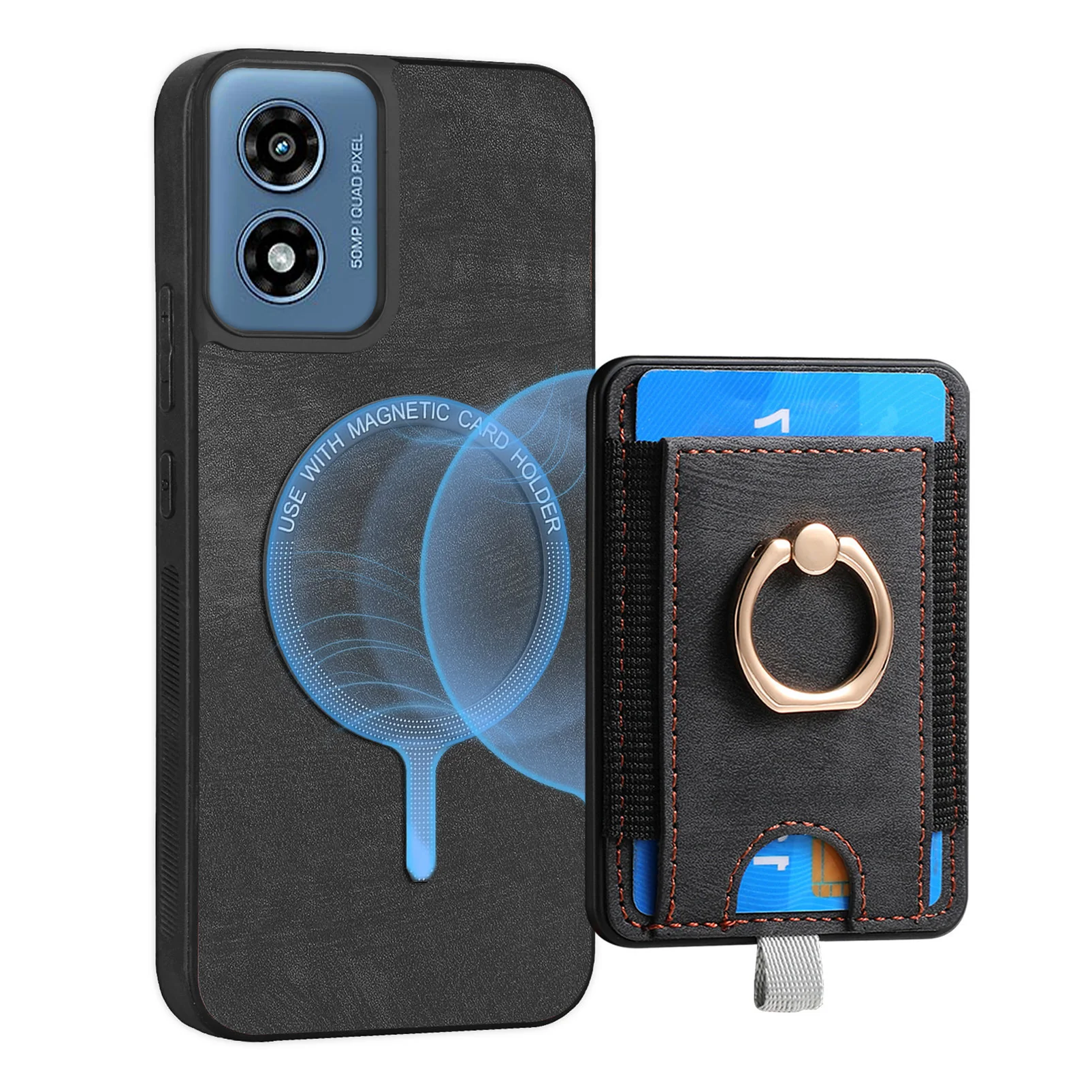 [With Ring Bracket][Detachable] Motorola Moto G15/Power Shockproof Wallet Series Case With Card Slot - Image 4