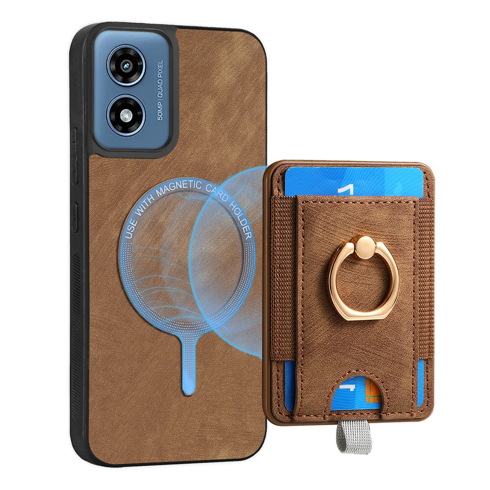 [With Ring Bracket][Detachable] Motorola Moto G15/Power Shockproof Wallet Series Case With Card Slot - Image 6