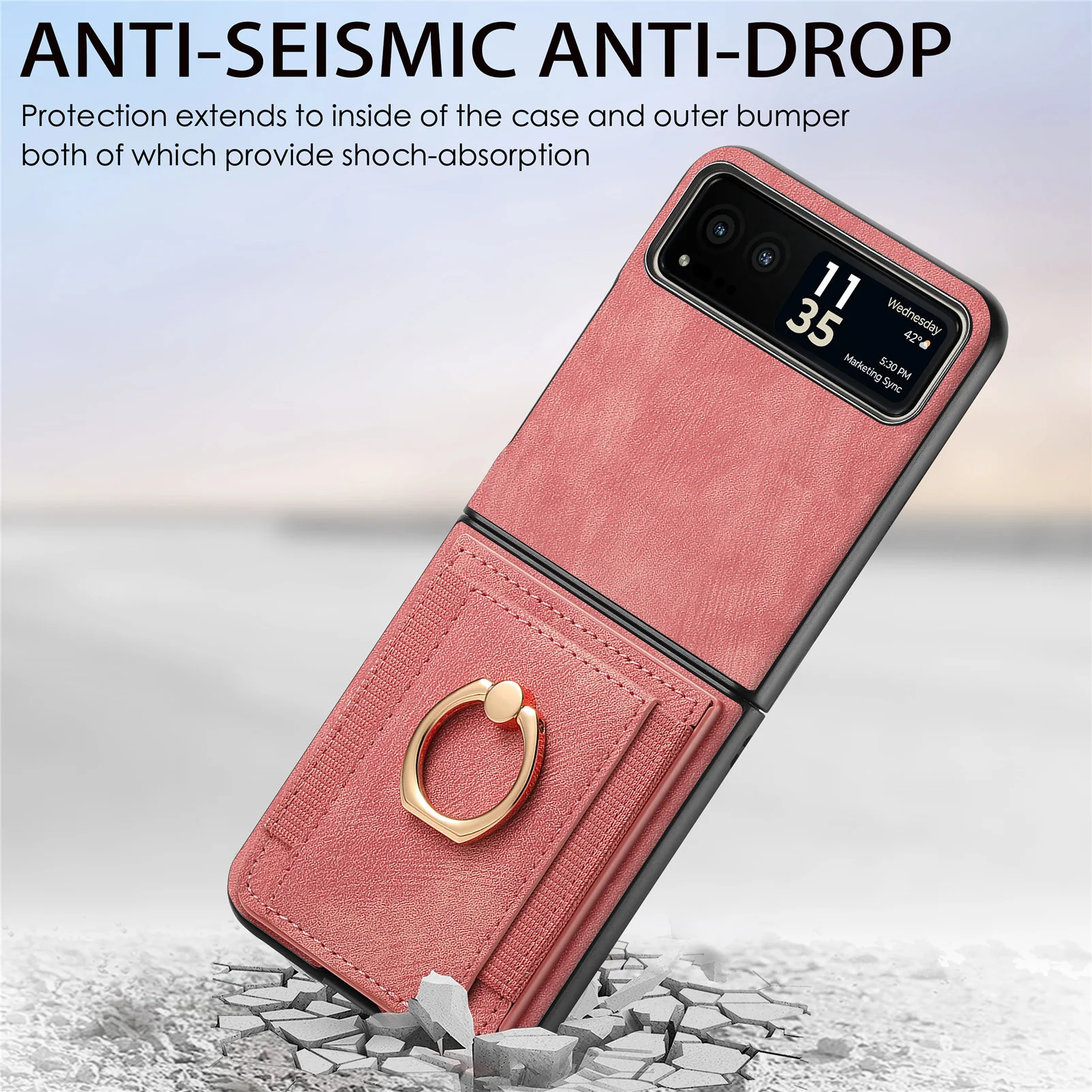 [With Ring Bracket] Motorola Moto Razr 60 PU Vegan Leather Card Slot Protective Case - Image 10