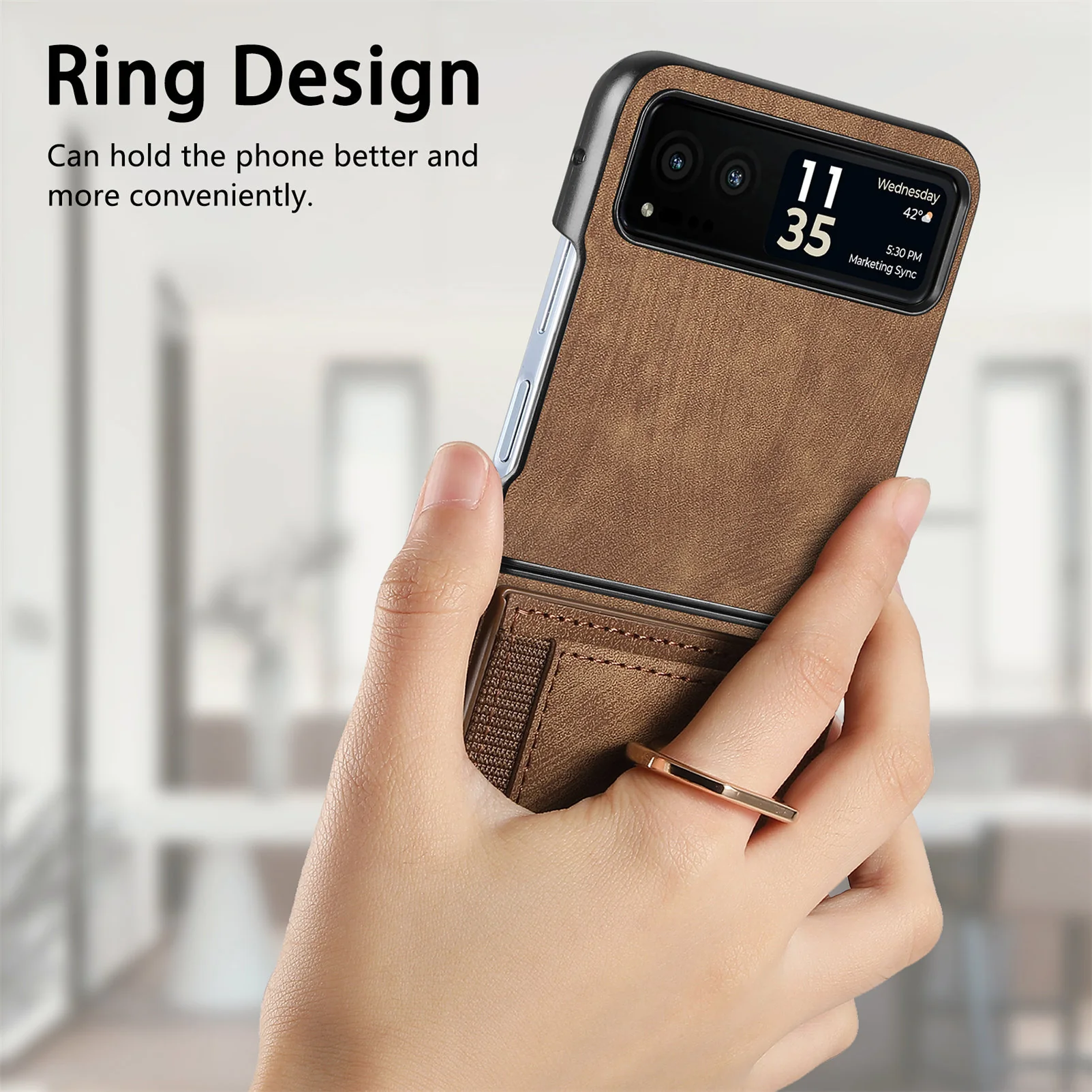 [With Ring Bracket] Motorola Moto Razr 60 PU Vegan Leather Card Slot Protective Case - Image 11