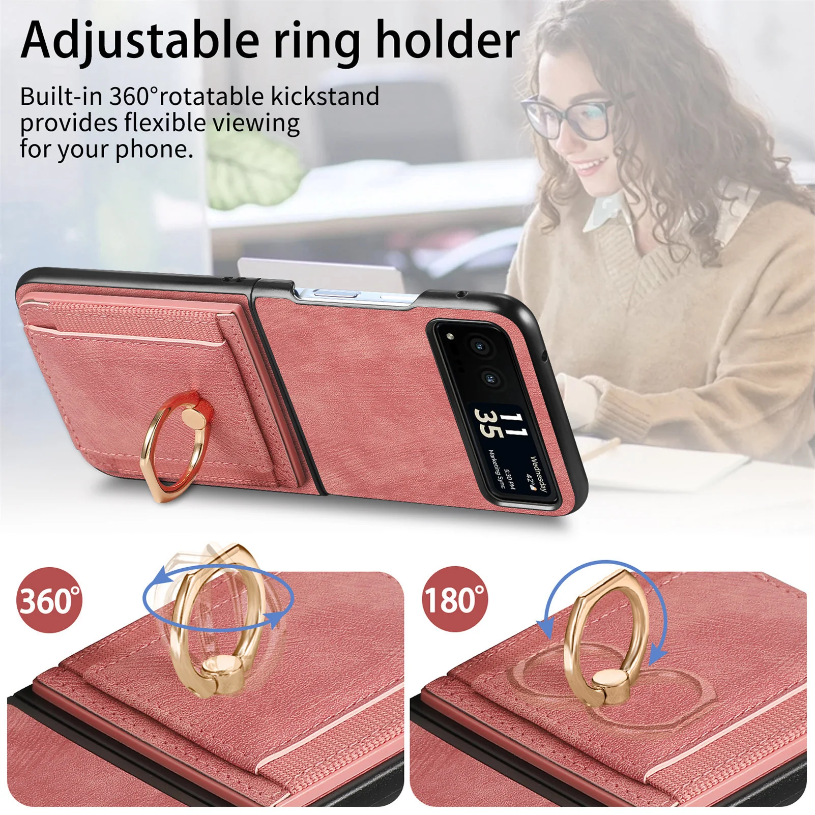 [With Ring Bracket] Motorola Moto Razr 60 PU Vegan Leather Card Slot Protective Case - Image 15