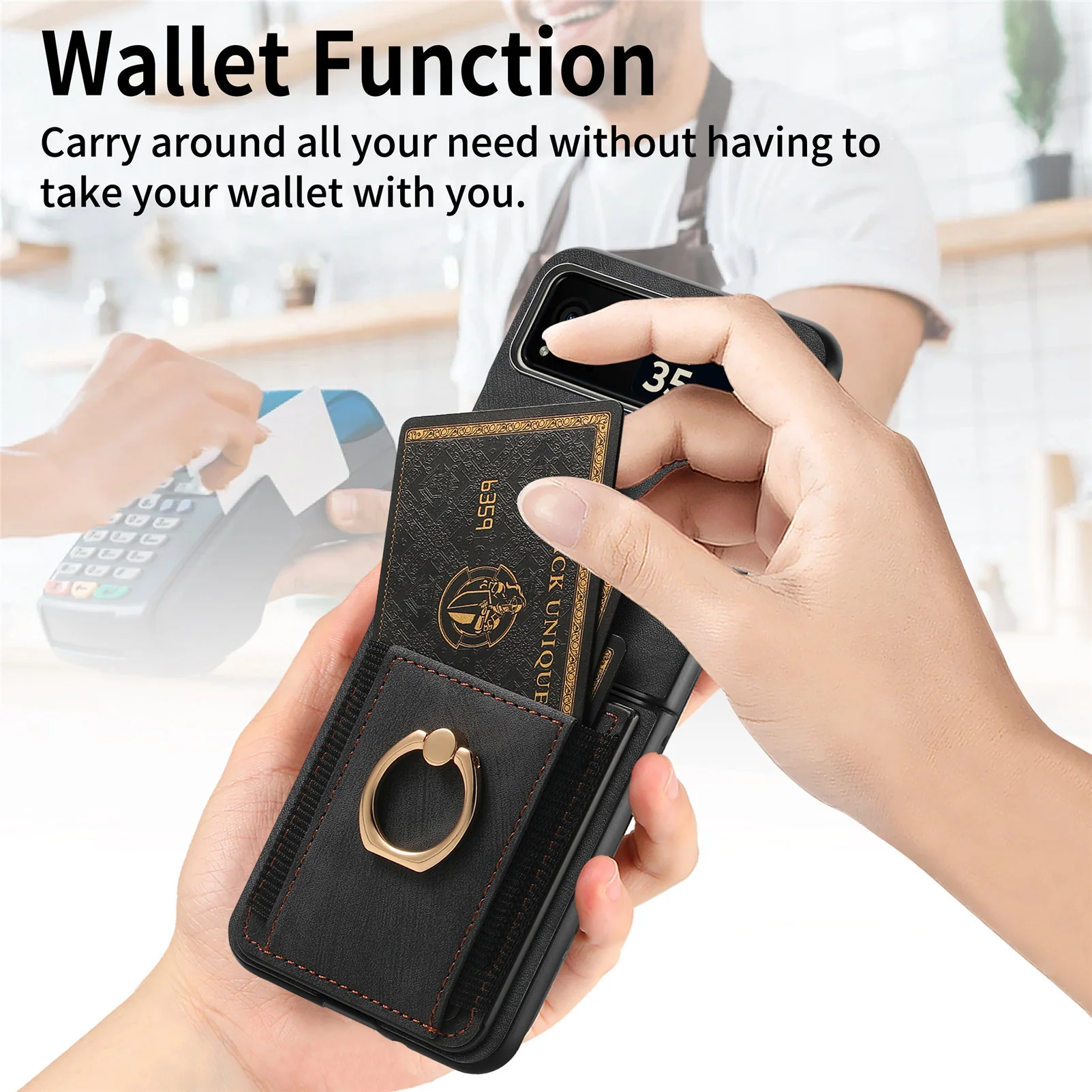[With Ring Bracket] Motorola Moto Razr 60 PU Vegan Leather Card Slot Protective Case - Image 16