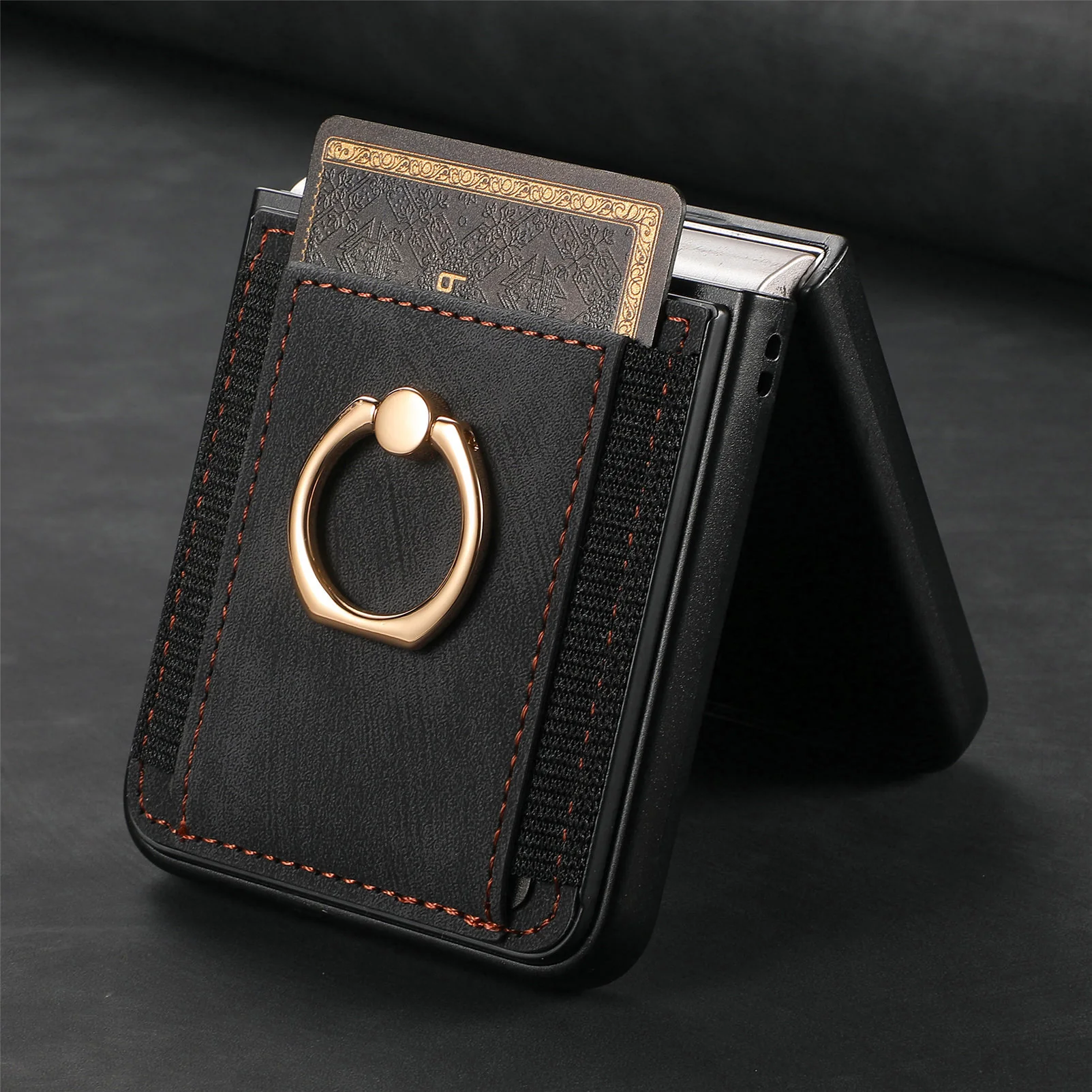 [With Ring Bracket] Motorola Moto Razr 60 PU Vegan Leather Card Slot Protective Case - Image 2