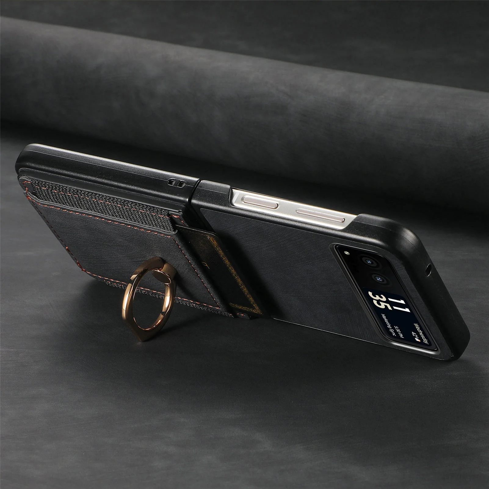 [With Ring Bracket] Motorola Moto Razr 60 PU Vegan Leather Card Slot Protective Case - Image 3