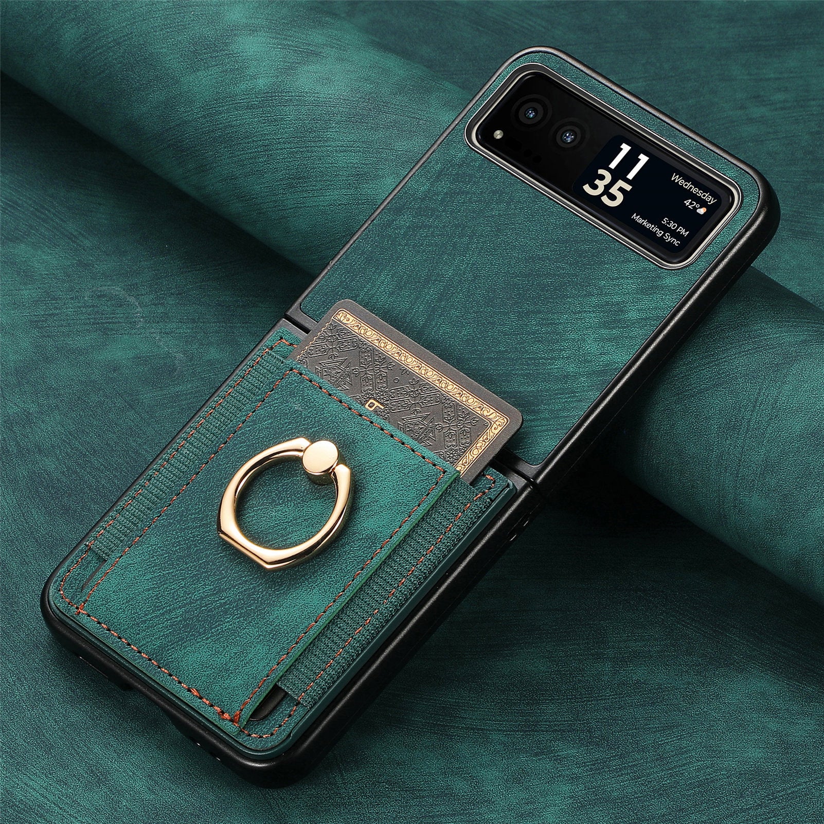 [With Ring Bracket] Motorola Moto Razr 60 PU Vegan Leather Card Slot Protective Case - Image 4